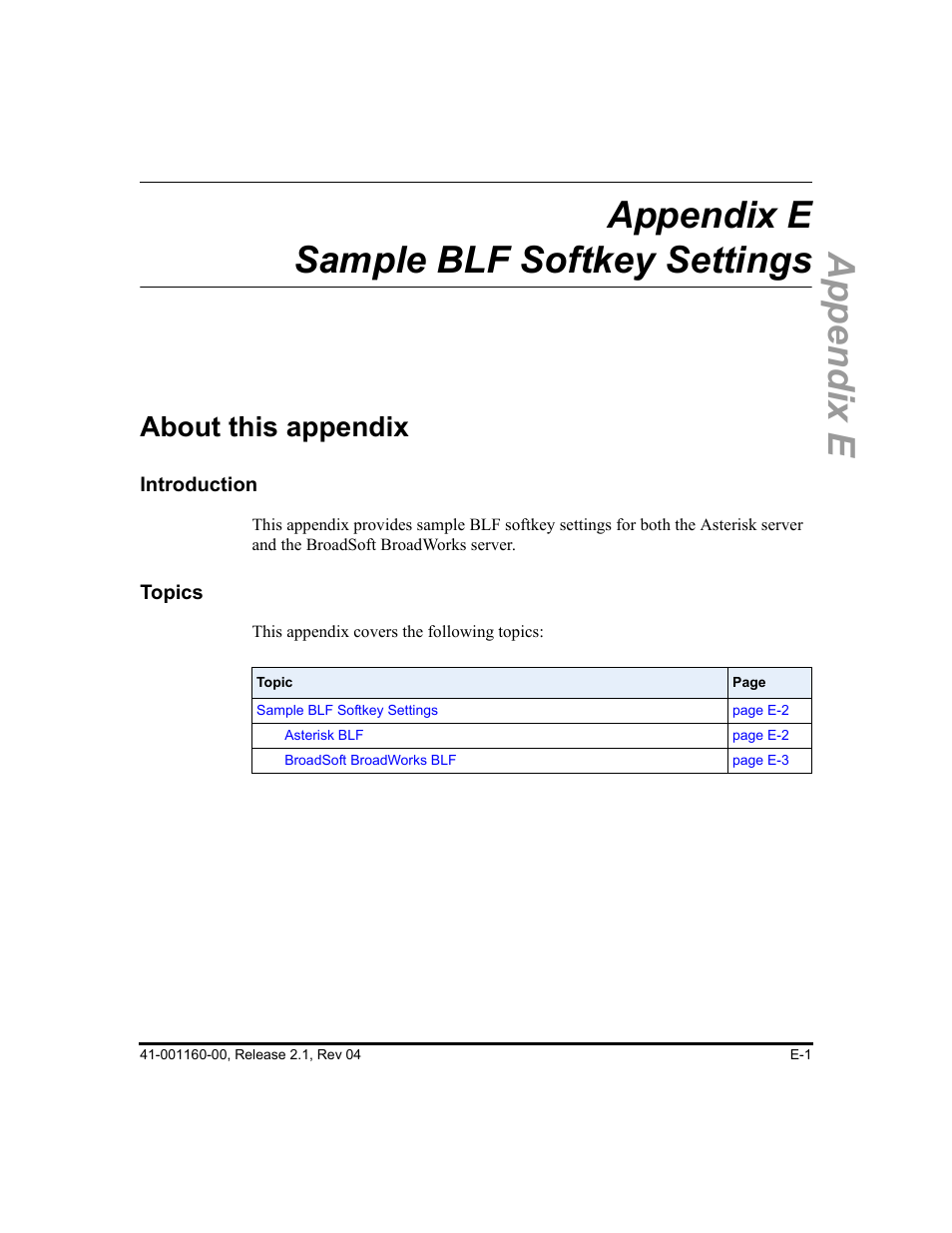 Appendix e sample blf softkey settings, About this appendix, Appendix e | Aastra Telecom SIP 57I User Manual | Page 731 / 818