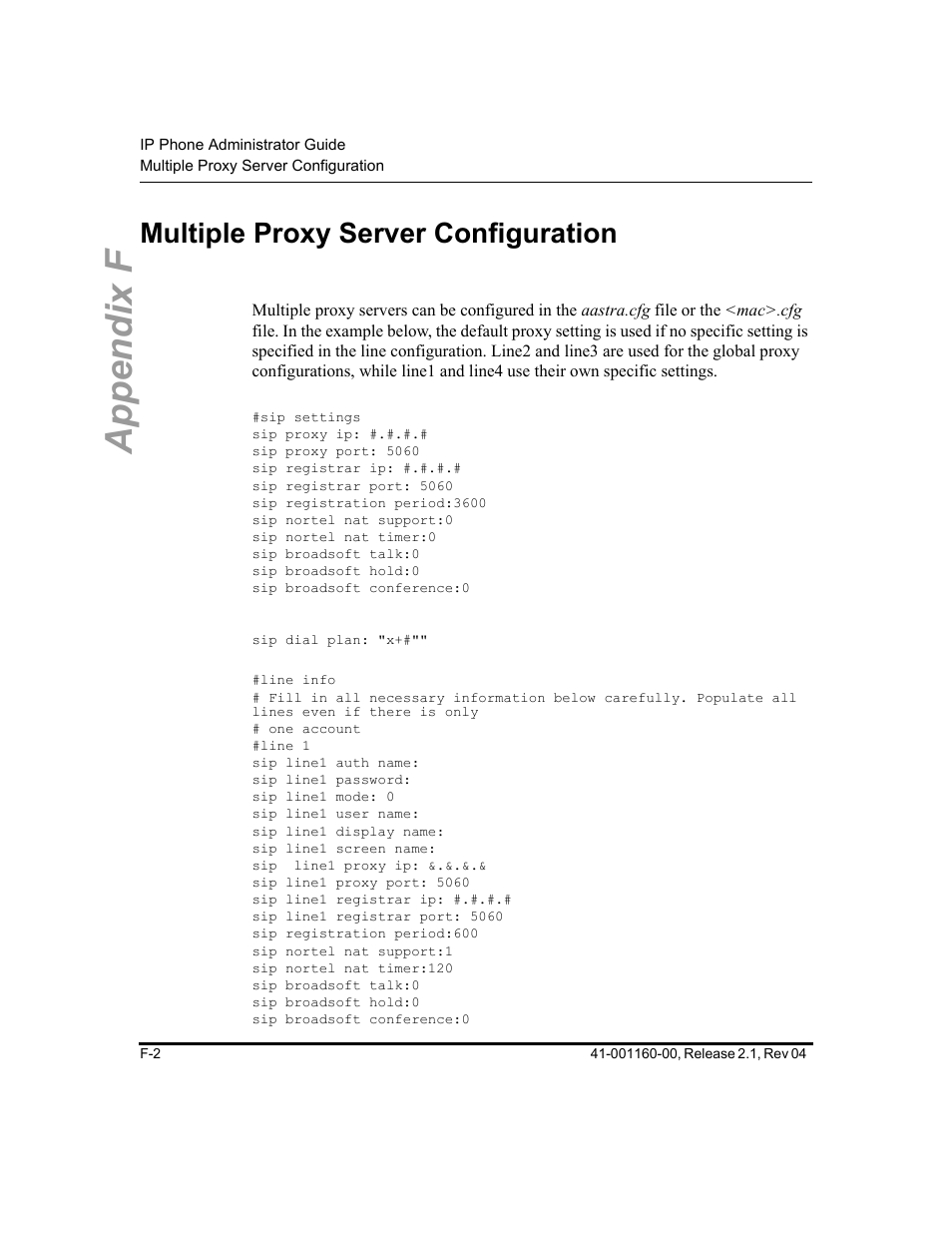 Multiple proxy server configuration, Appendix f | Aastra Telecom SIP 57I User Manual | Page 736 / 818