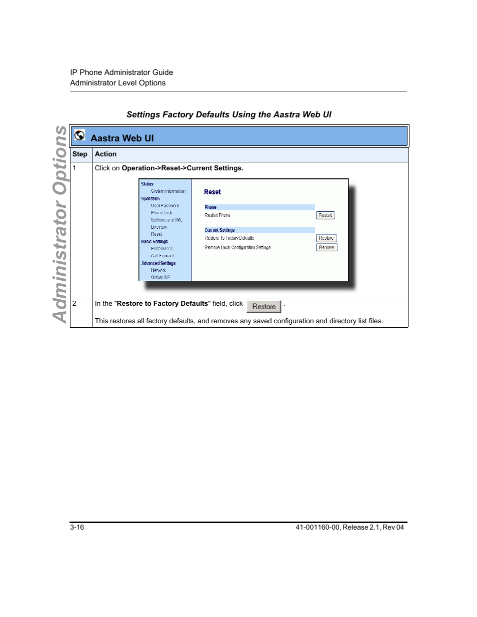 Administrator options | Aastra Telecom SIP 57I User Manual | Page 74 / 818