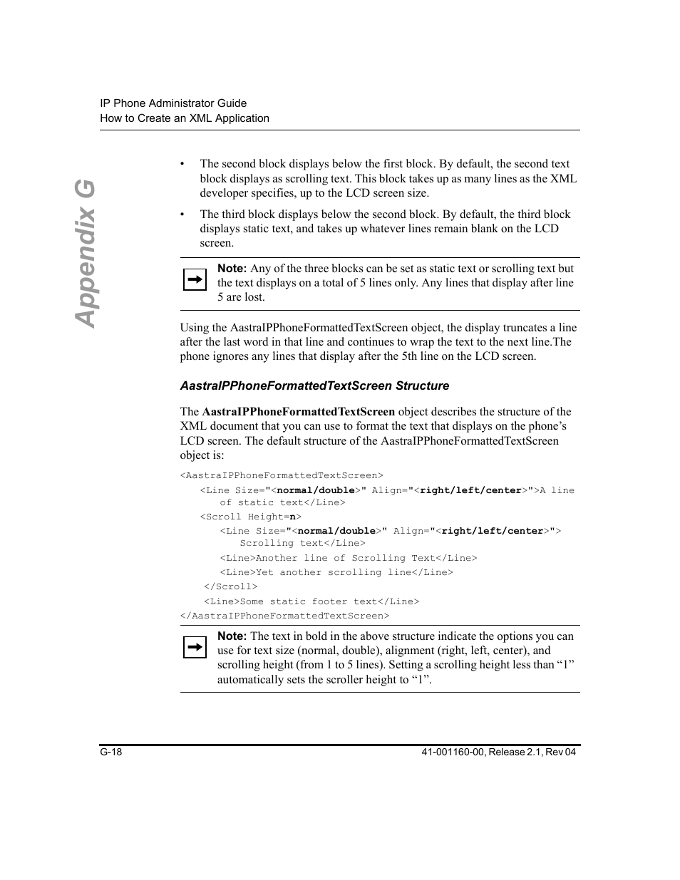 Aastraipphoneformattedtextscreen structure, Appendix g | Aastra Telecom SIP 57I User Manual | Page 756 / 818
