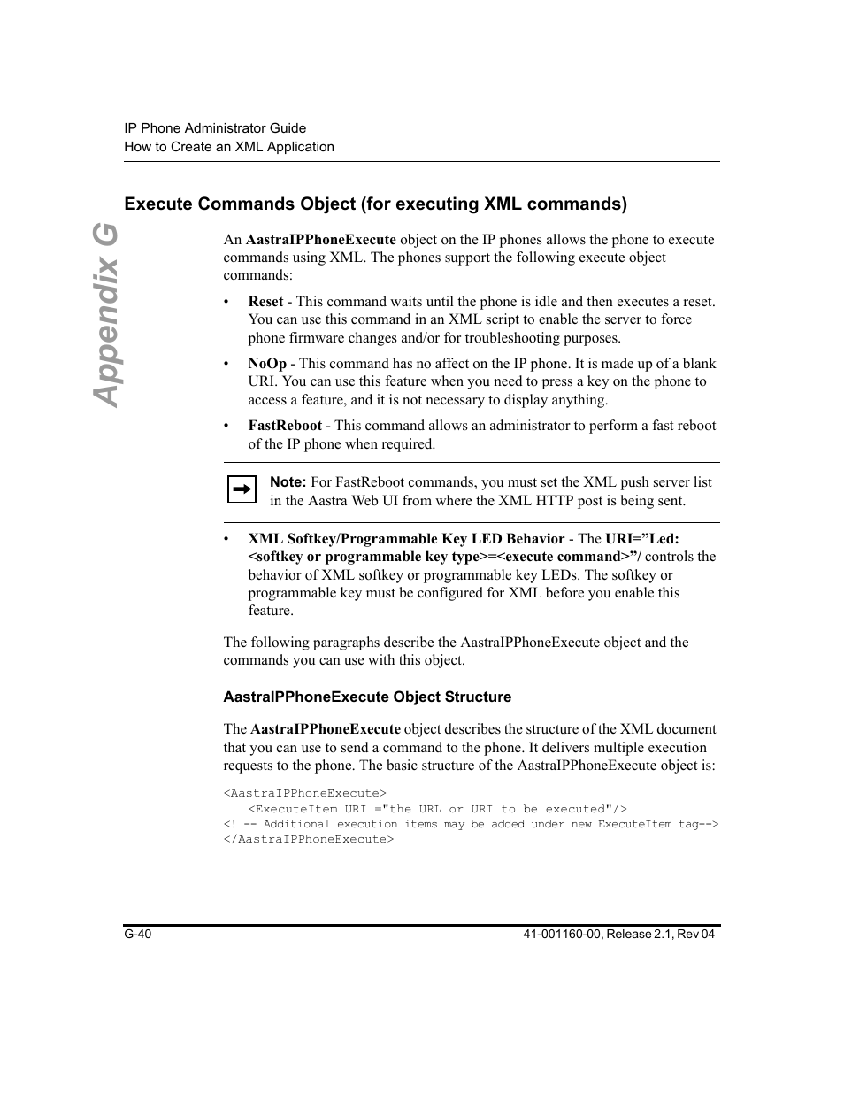 Aastraipphoneexecute object structure, Appendix g | Aastra Telecom SIP 57I User Manual | Page 778 / 818