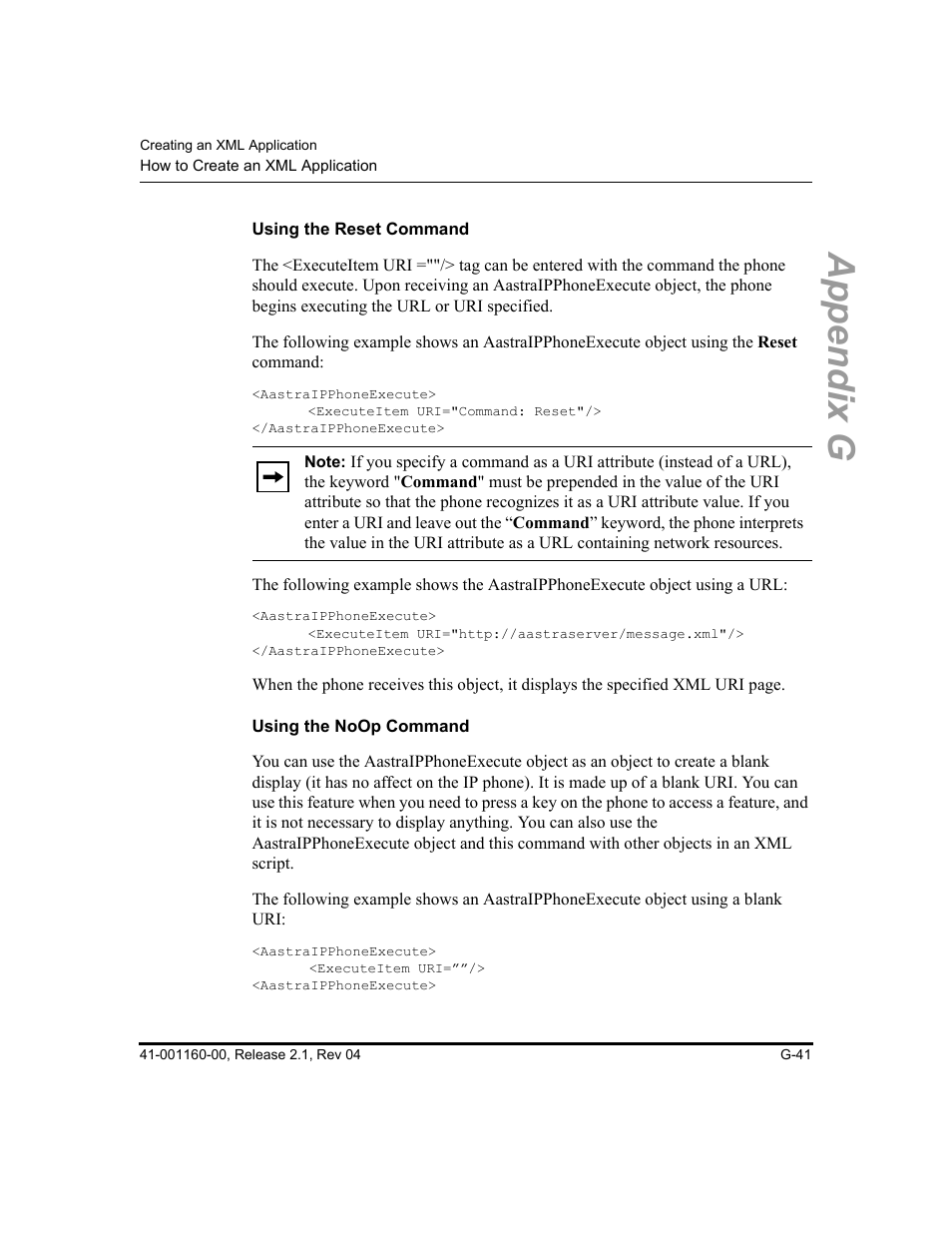 Using the reset command, Using the noop command, Appendix g | Aastra Telecom SIP 57I User Manual | Page 779 / 818