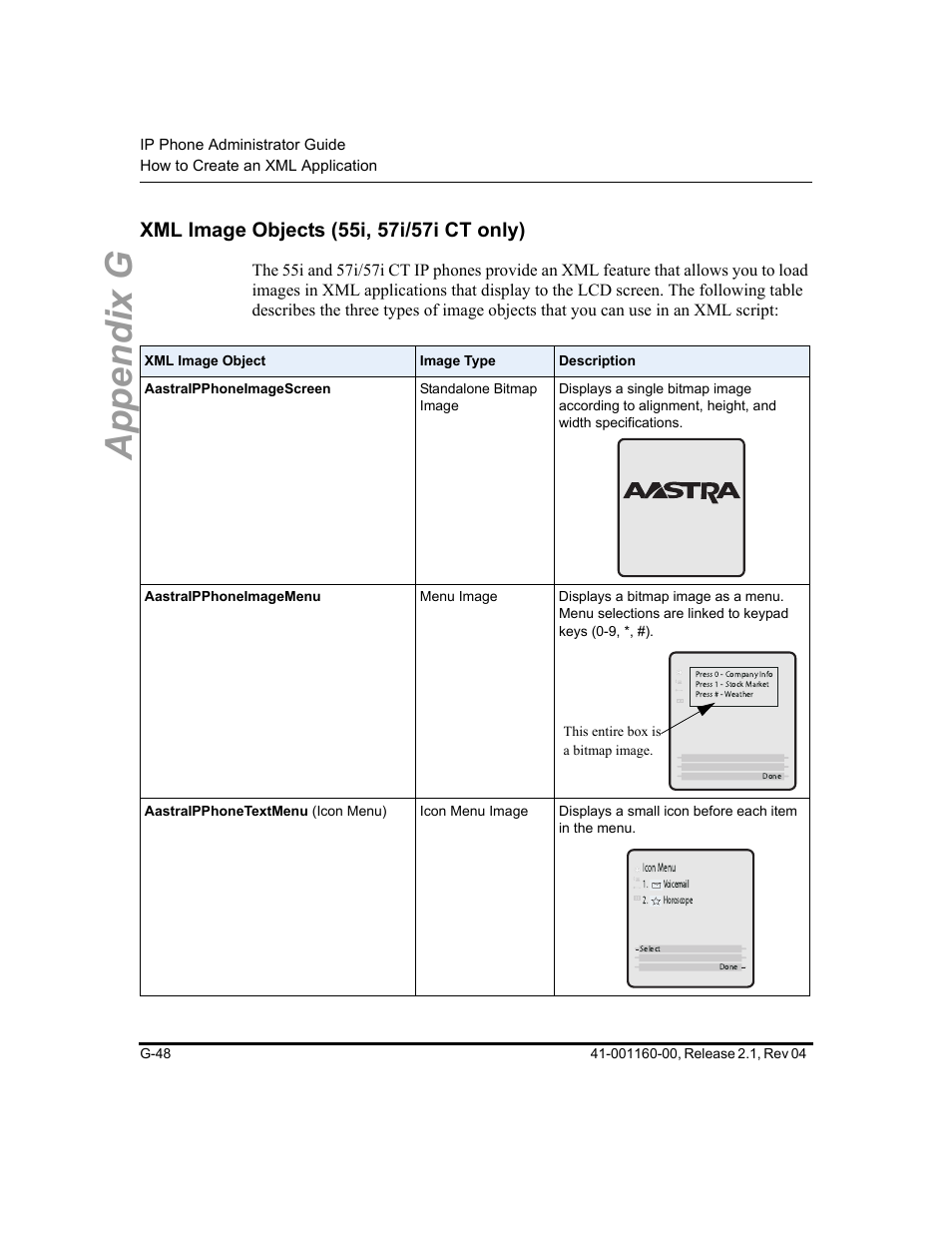 Xml image objects (55i, 57i/57i ct only), Appendix g | Aastra Telecom SIP 57I User Manual | Page 786 / 818