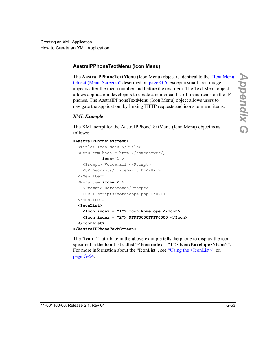Aastraipphonetextmenu (icon menu), Appendix g | Aastra Telecom SIP 57I User Manual | Page 791 / 818