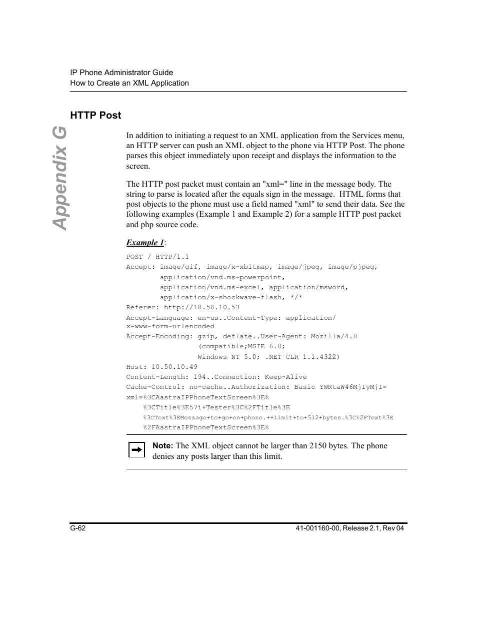 Http post, Appendix g | Aastra Telecom SIP 57I User Manual | Page 800 / 818