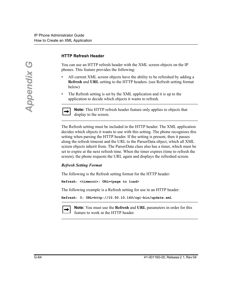 Http refresh header, Appendix g | Aastra Telecom SIP 57I User Manual | Page 802 / 818