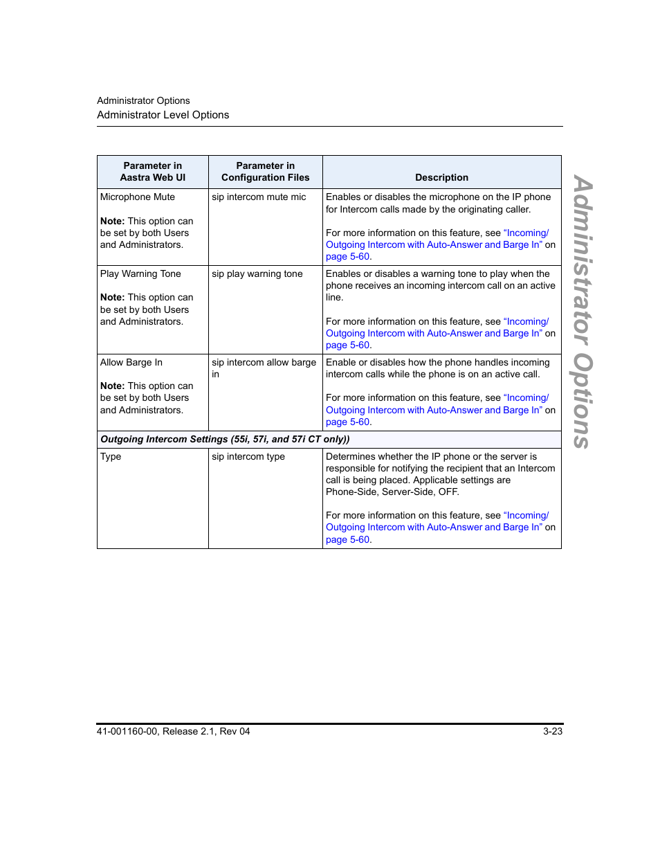 Administrator options | Aastra Telecom SIP 57I User Manual | Page 81 / 818