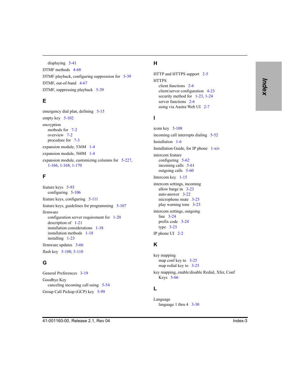 Index | Aastra Telecom SIP 57I User Manual | Page 811 / 818