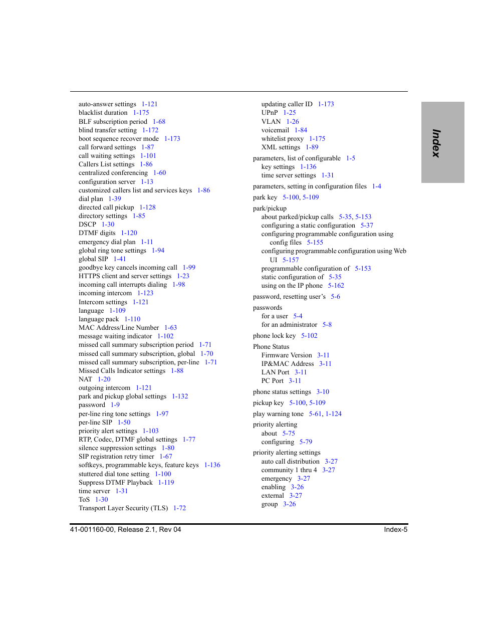 Index | Aastra Telecom SIP 57I User Manual | Page 813 / 818