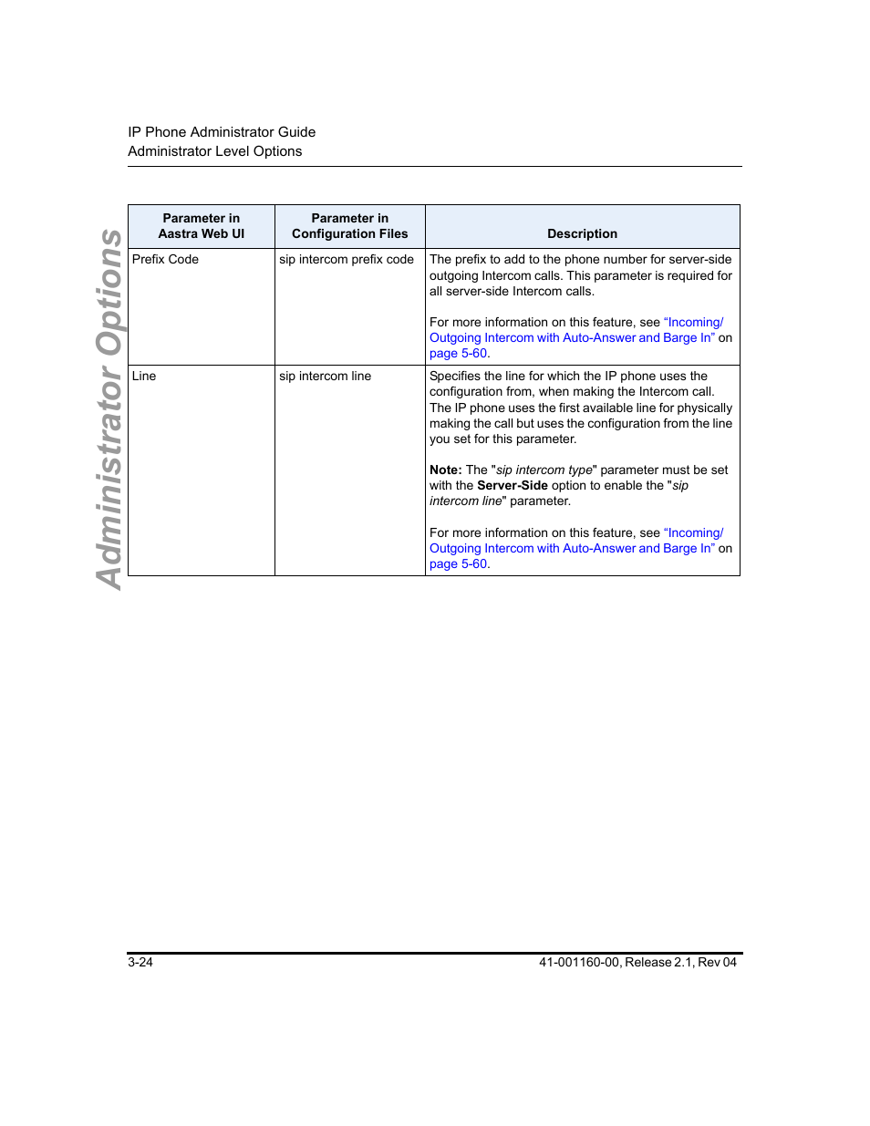 Administrator options | Aastra Telecom SIP 57I User Manual | Page 82 / 818