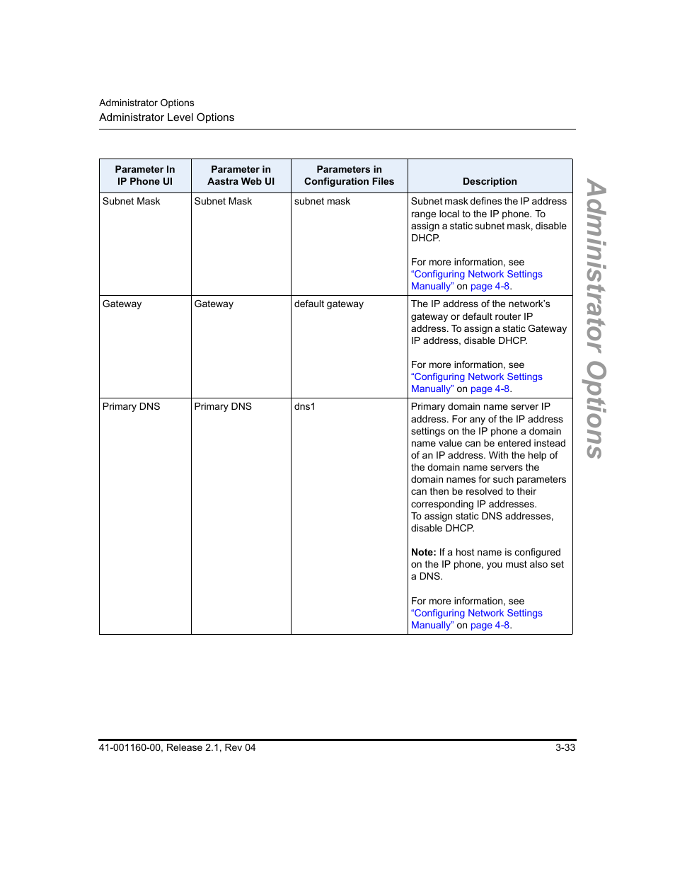 Administrator options | Aastra Telecom SIP 57I User Manual | Page 91 / 818
