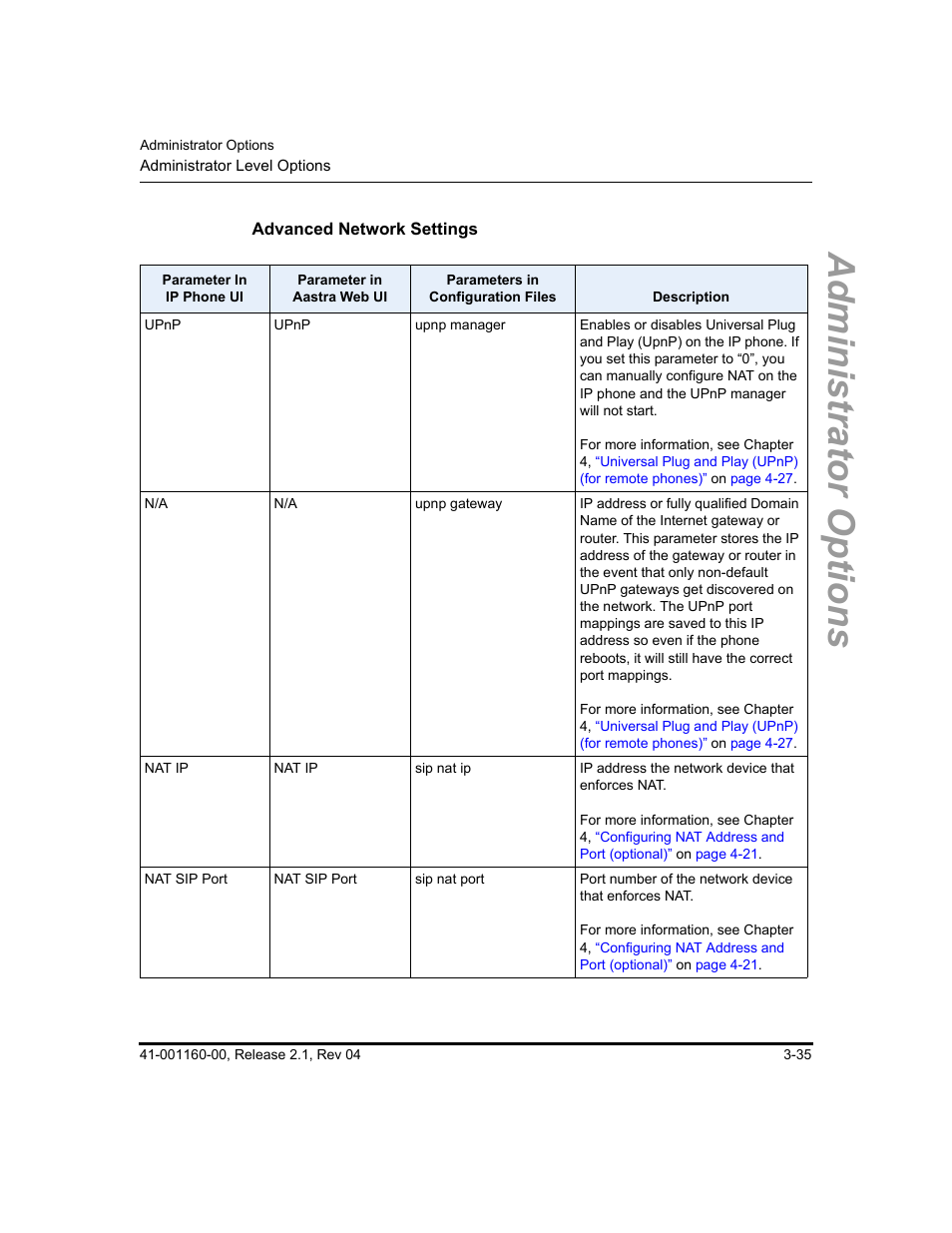 Advanced network settings, Administrator options | Aastra Telecom SIP 57I User Manual | Page 93 / 818