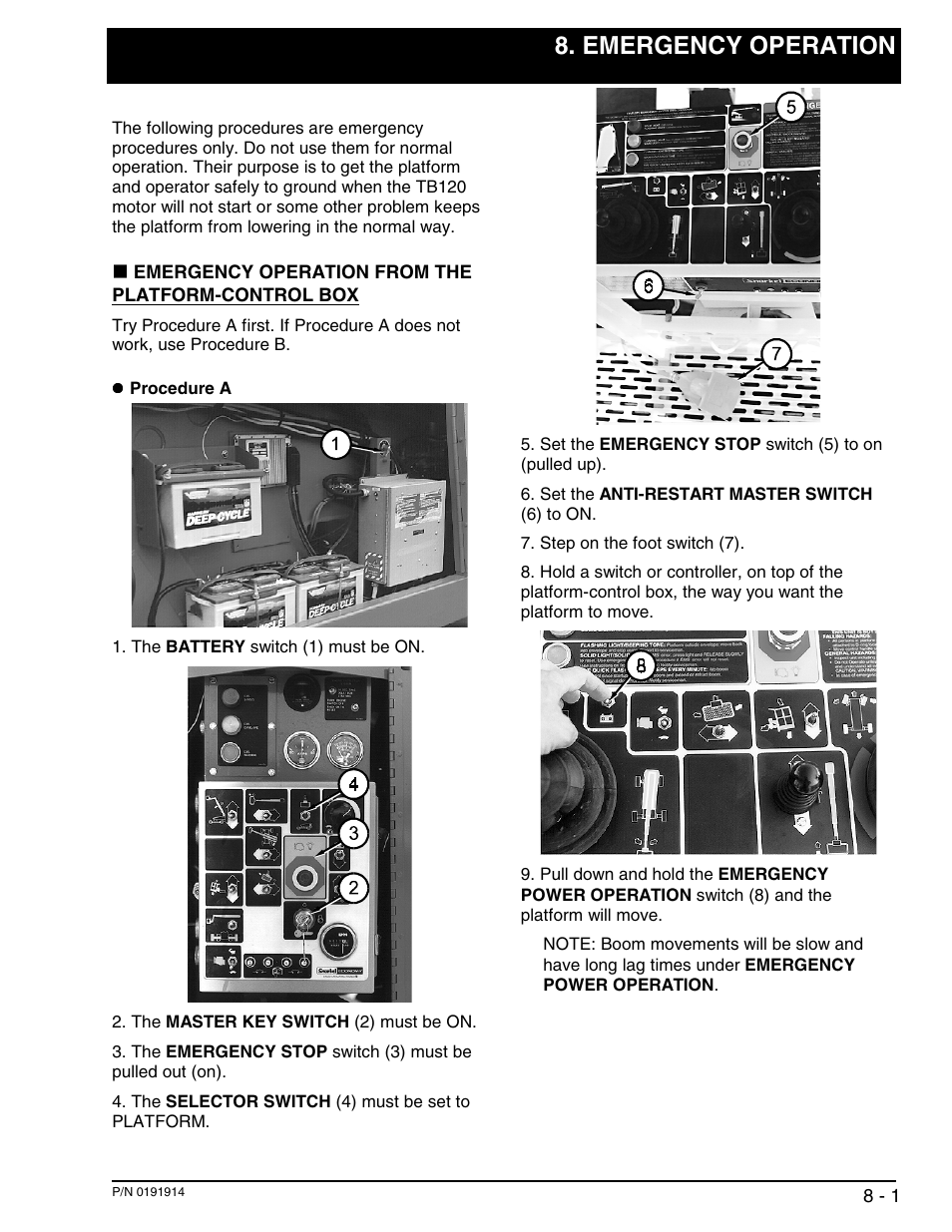 Emergency operation | Snorkel TB120 2001 User Manual | Page 50 / 90