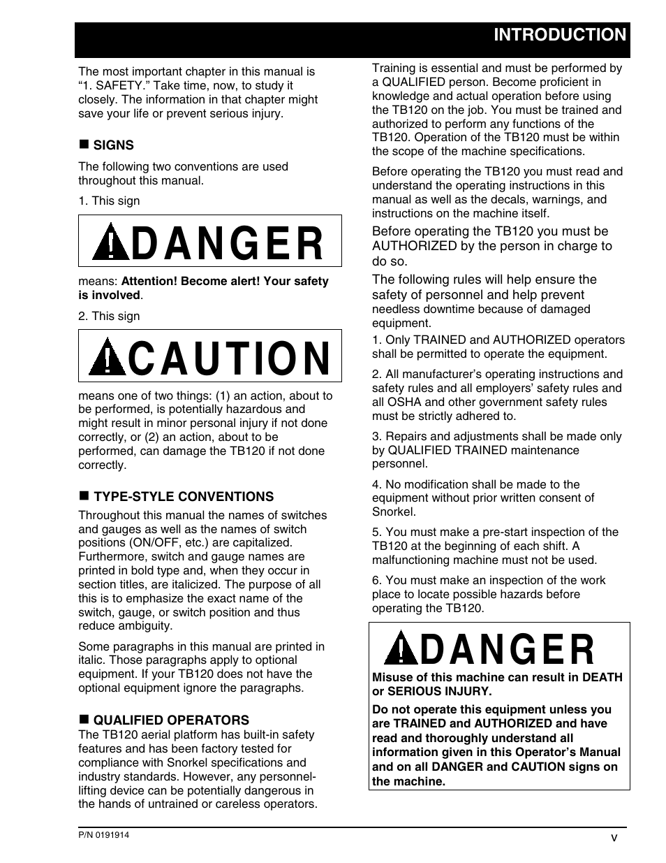 C a u tio n | Snorkel TB120 2001 User Manual | Page 6 / 90