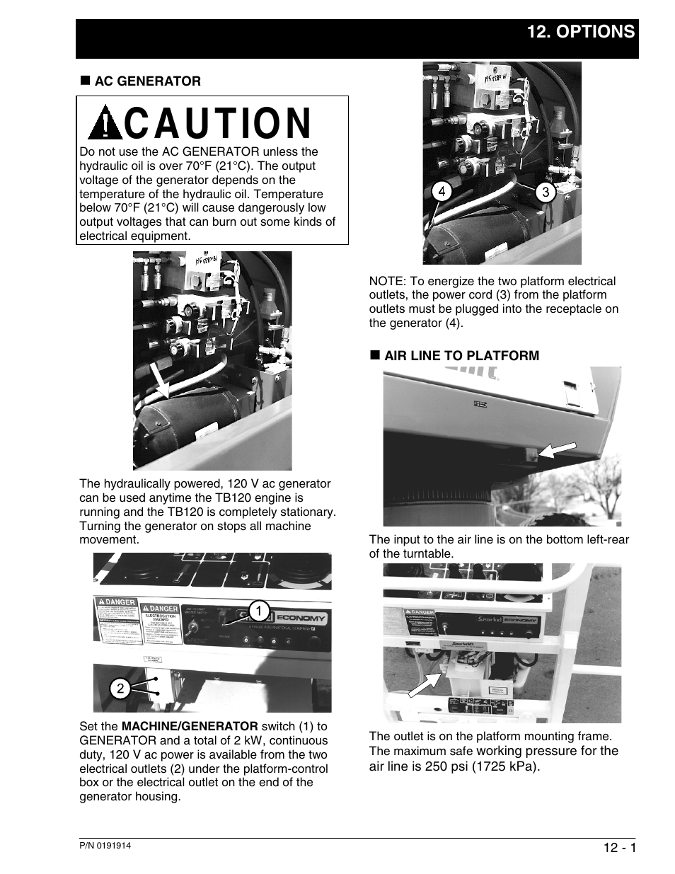 C a u tio n, Options | Snorkel TB120 2001 User Manual | Page 76 / 90