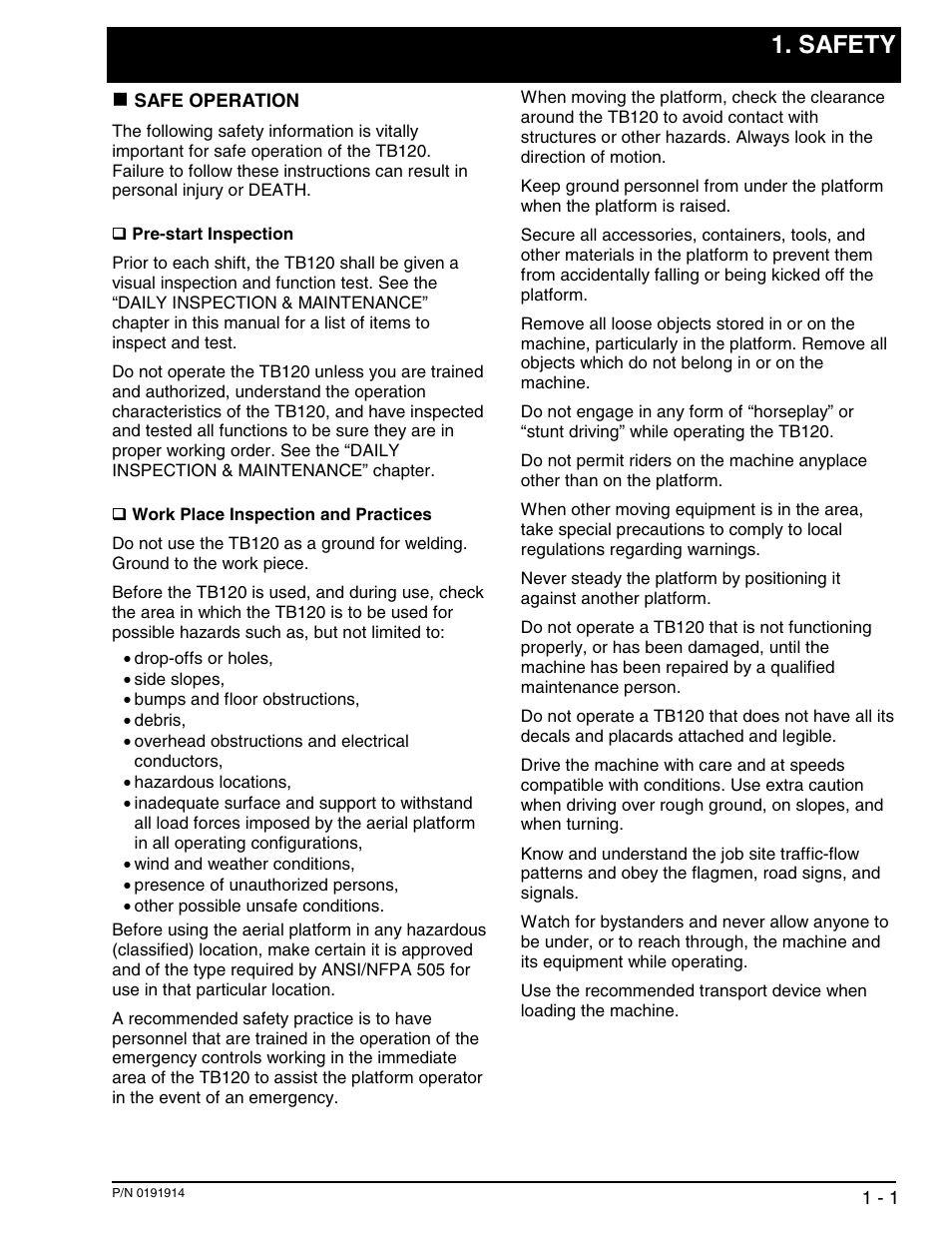 Safety | Snorkel TB120 2001 User Manual | Page 8 / 90