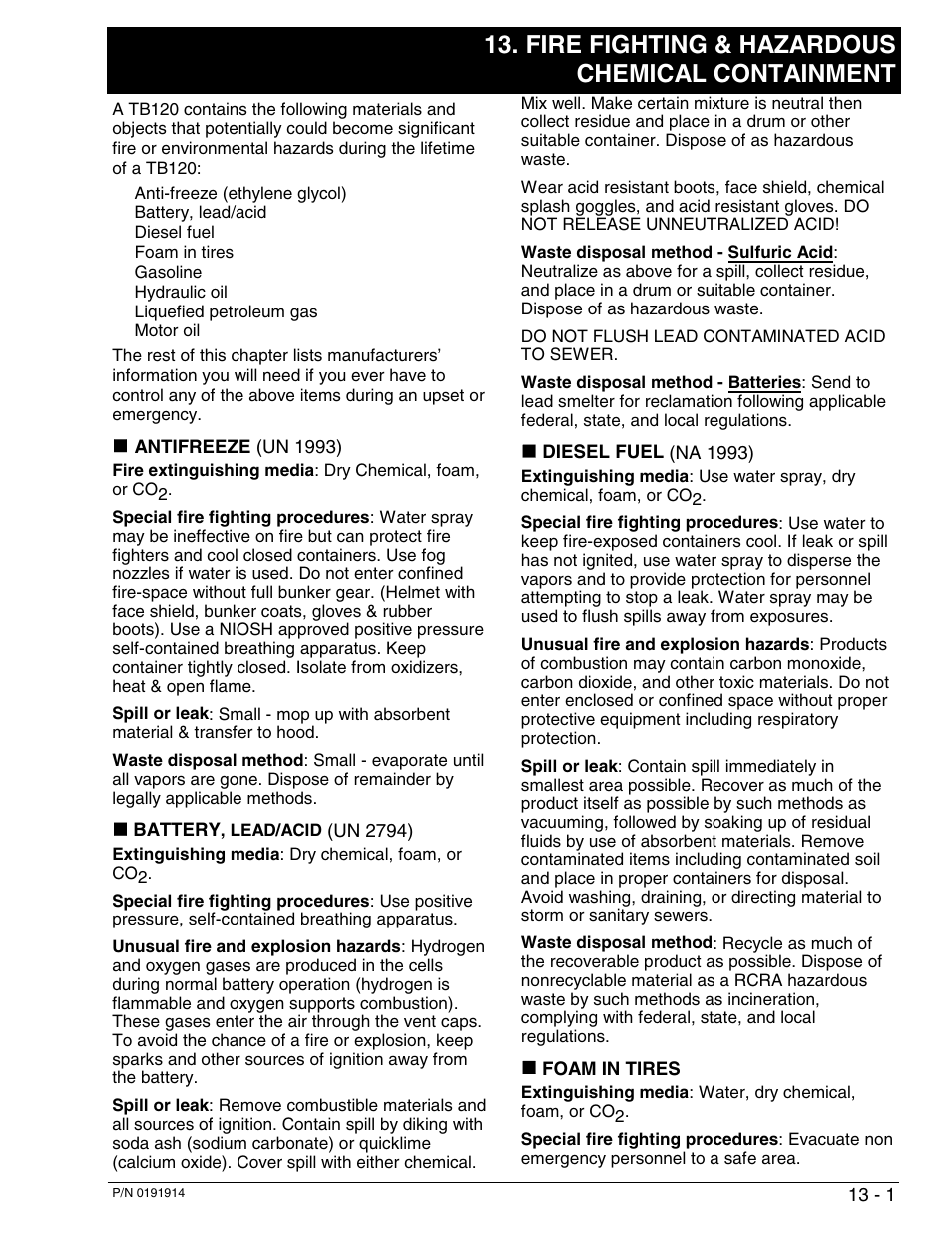Fire fighting & hazardous chemical containment | Snorkel TB120 2001 User Manual | Page 82 / 90