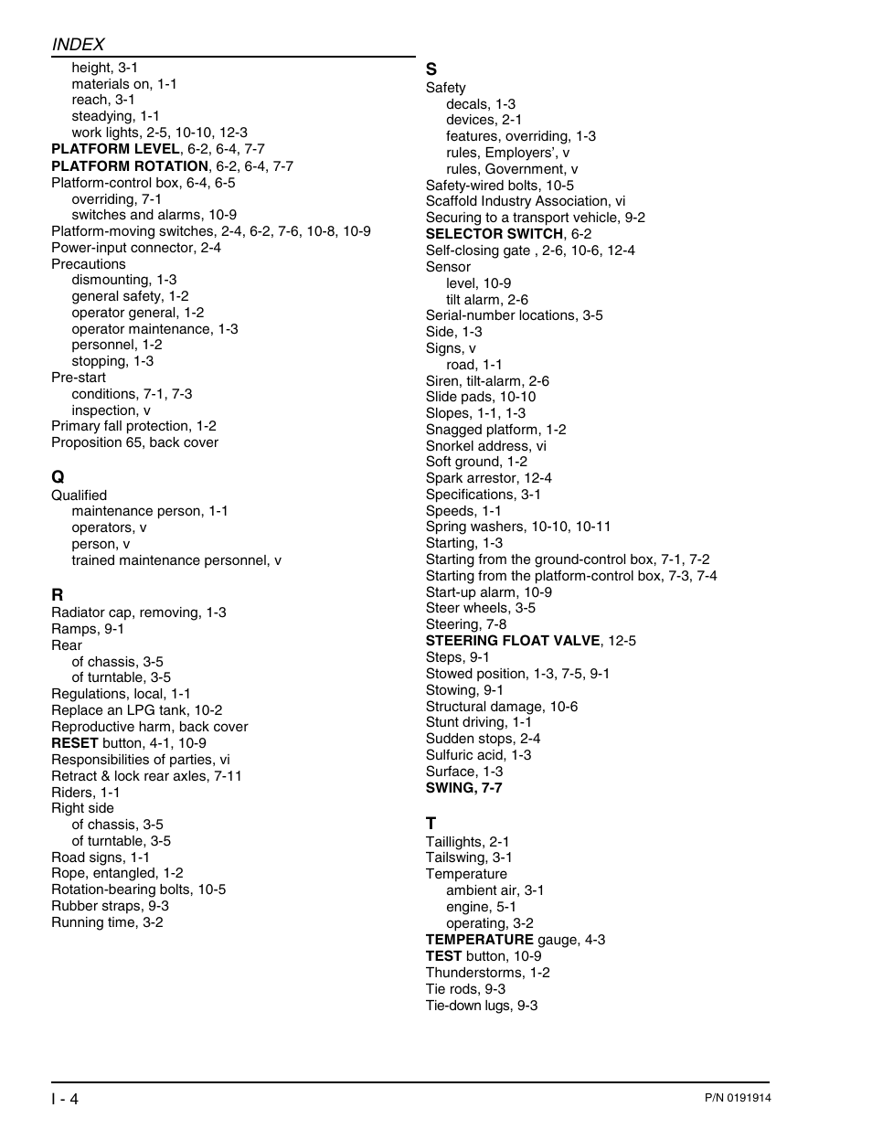 Index | Snorkel TB120 2001 User Manual | Page 87 / 90
