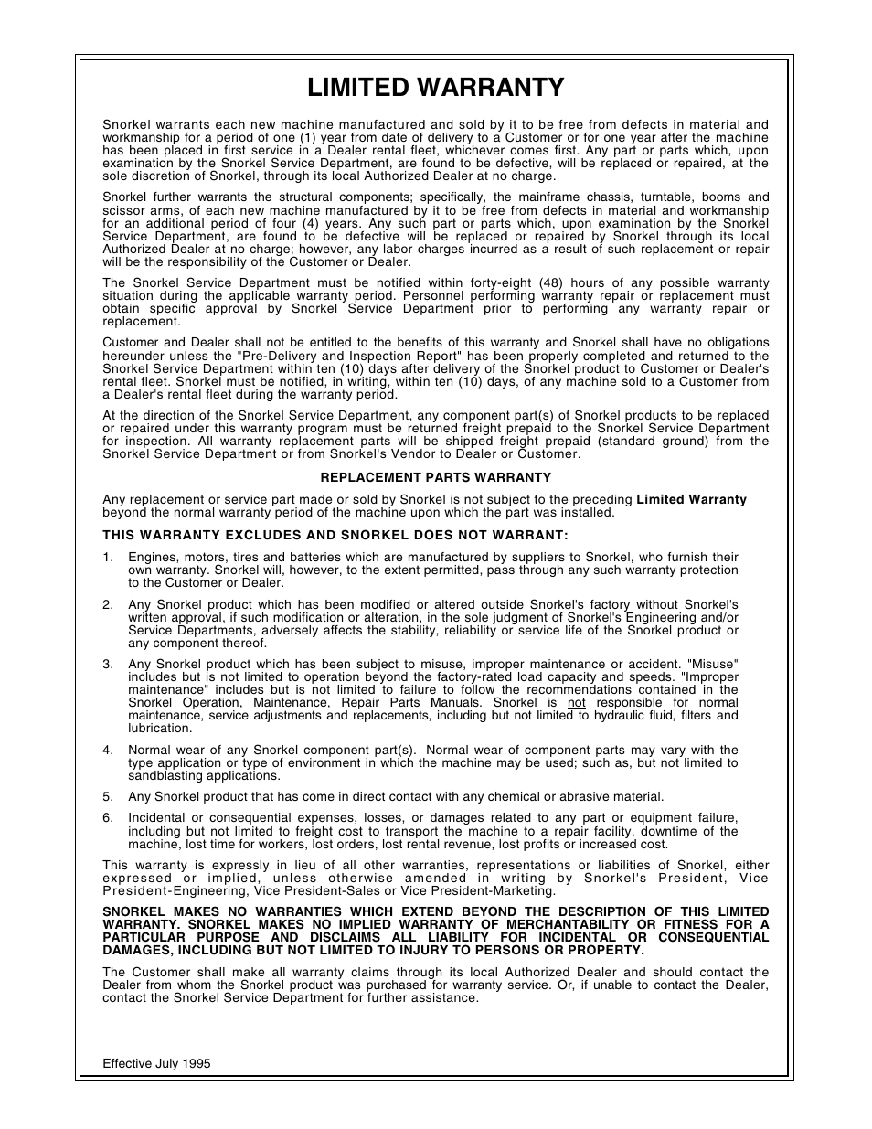 Limited warranty | Snorkel TB120 2001 User Manual | Page 89 / 90