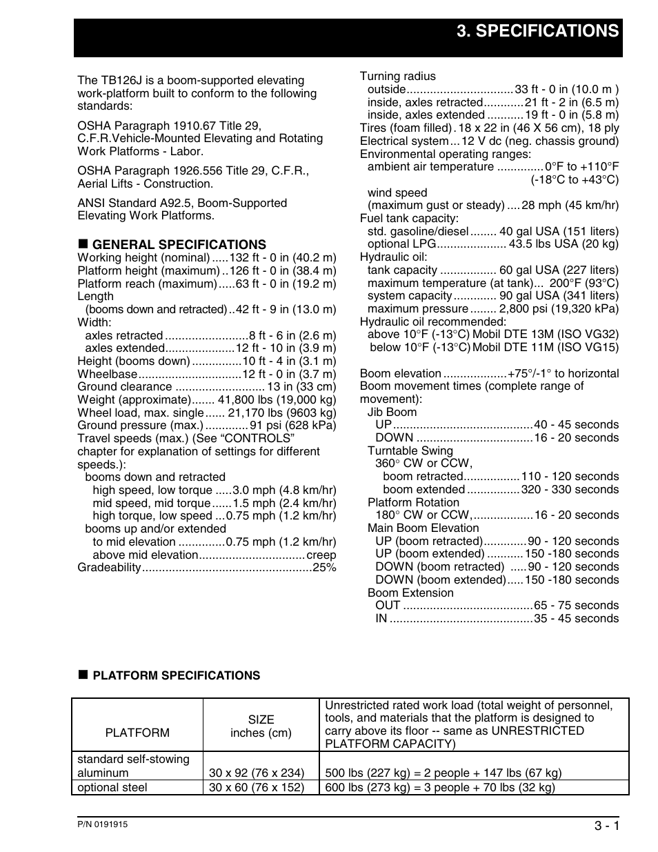 Specifications | Snorkel TB126J User Manual | Page 18 / 83