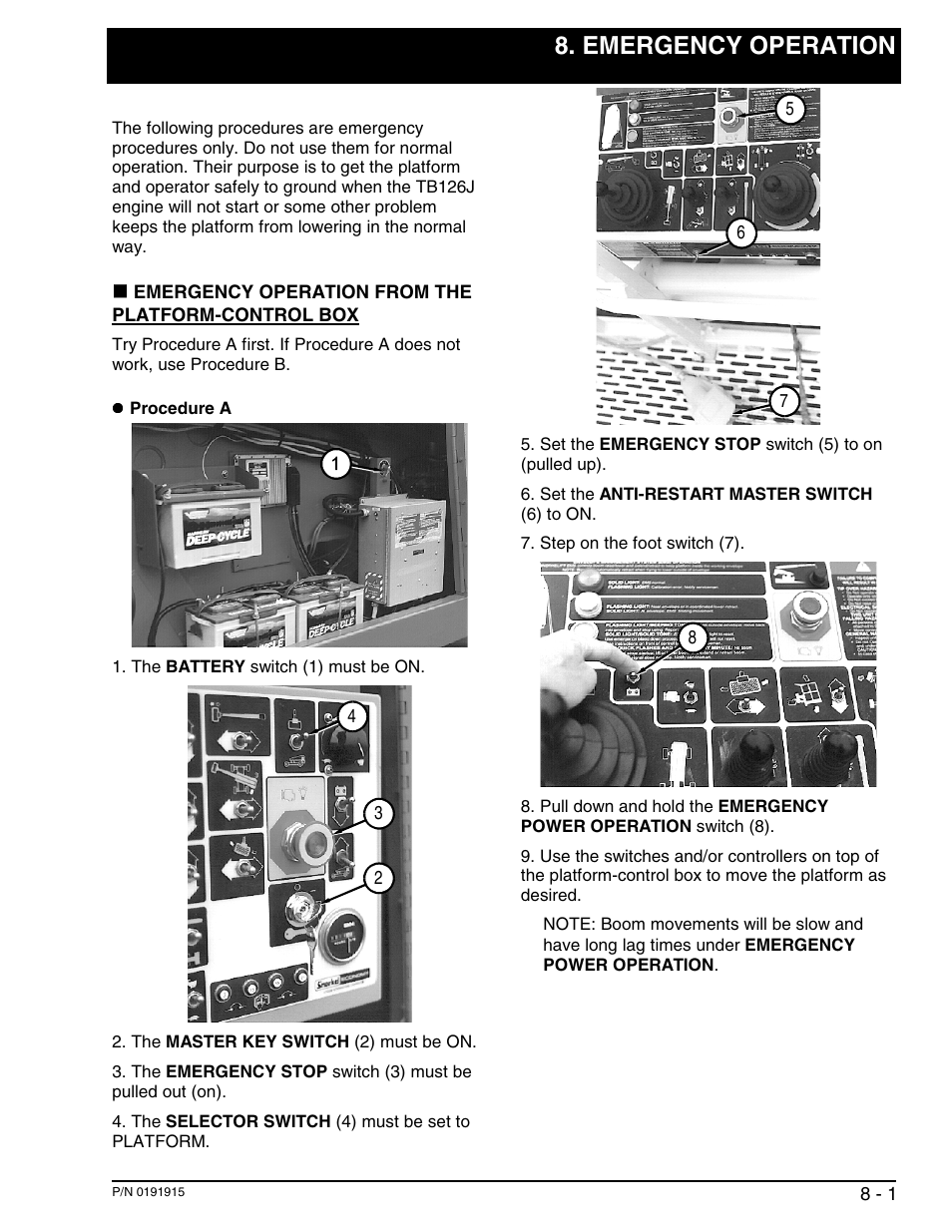 Emergency operation | Snorkel TB126J User Manual | Page 48 / 83