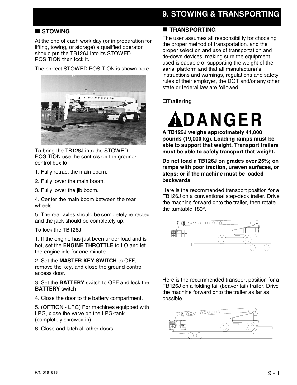 Stowing & transporting | Snorkel TB126J User Manual | Page 53 / 83