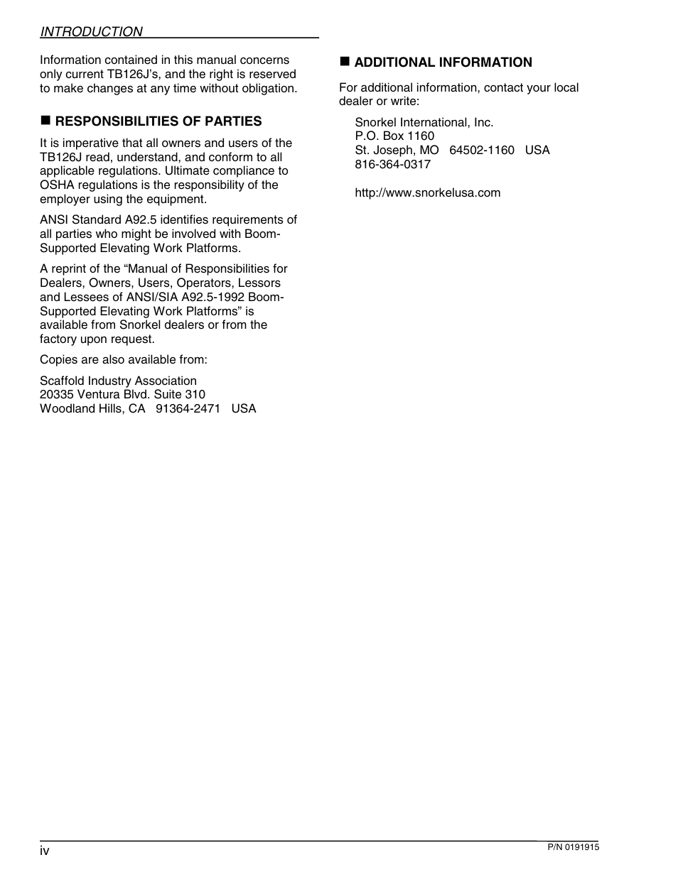 Snorkel TB126J User Manual | Page 6 / 83