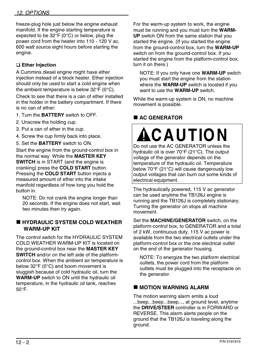 C a u tio n | Snorkel TB126J User Manual | Page 73 / 83