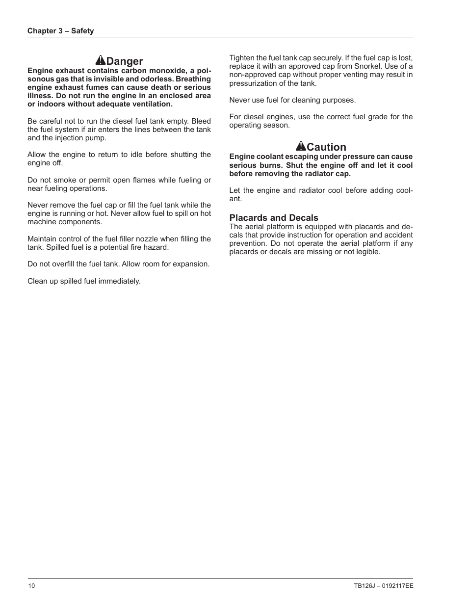 Danger, Caution | Snorkel TB126J CE User Manual | Page 14 / 70