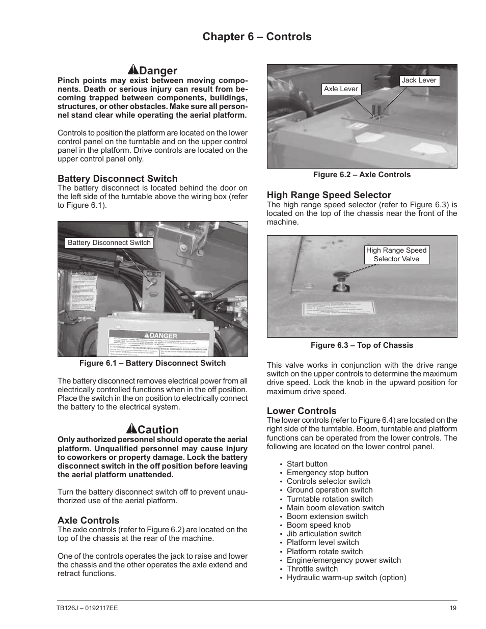 Chapter 6 – controls, Danger, Caution | Snorkel TB126J CE User Manual | Page 23 / 70