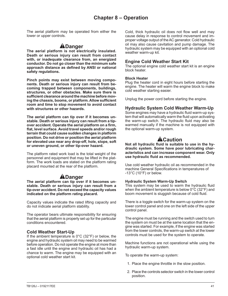 Chapter 8 – operation, Danger, Caution | Snorkel TB126J CE User Manual | Page 45 / 70