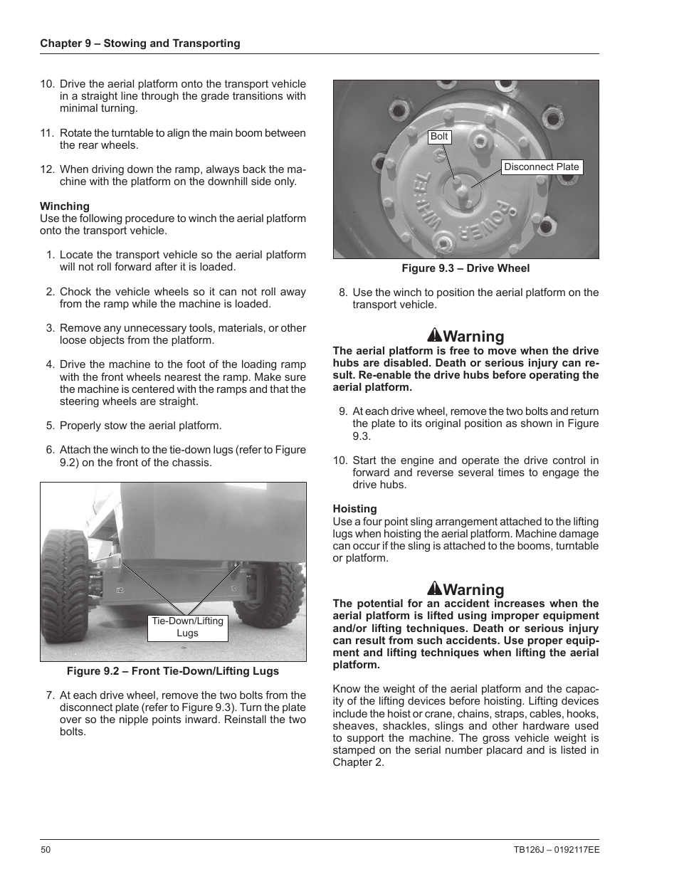 Warning | Snorkel TB126J CE User Manual | Page 54 / 70