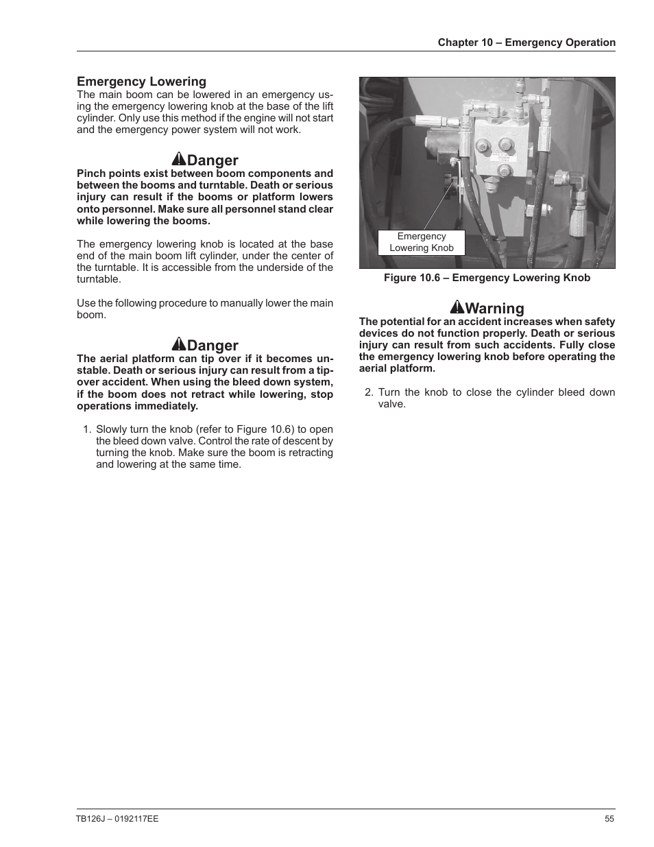 Danger, Warning | Snorkel TB126J CE User Manual | Page 59 / 70