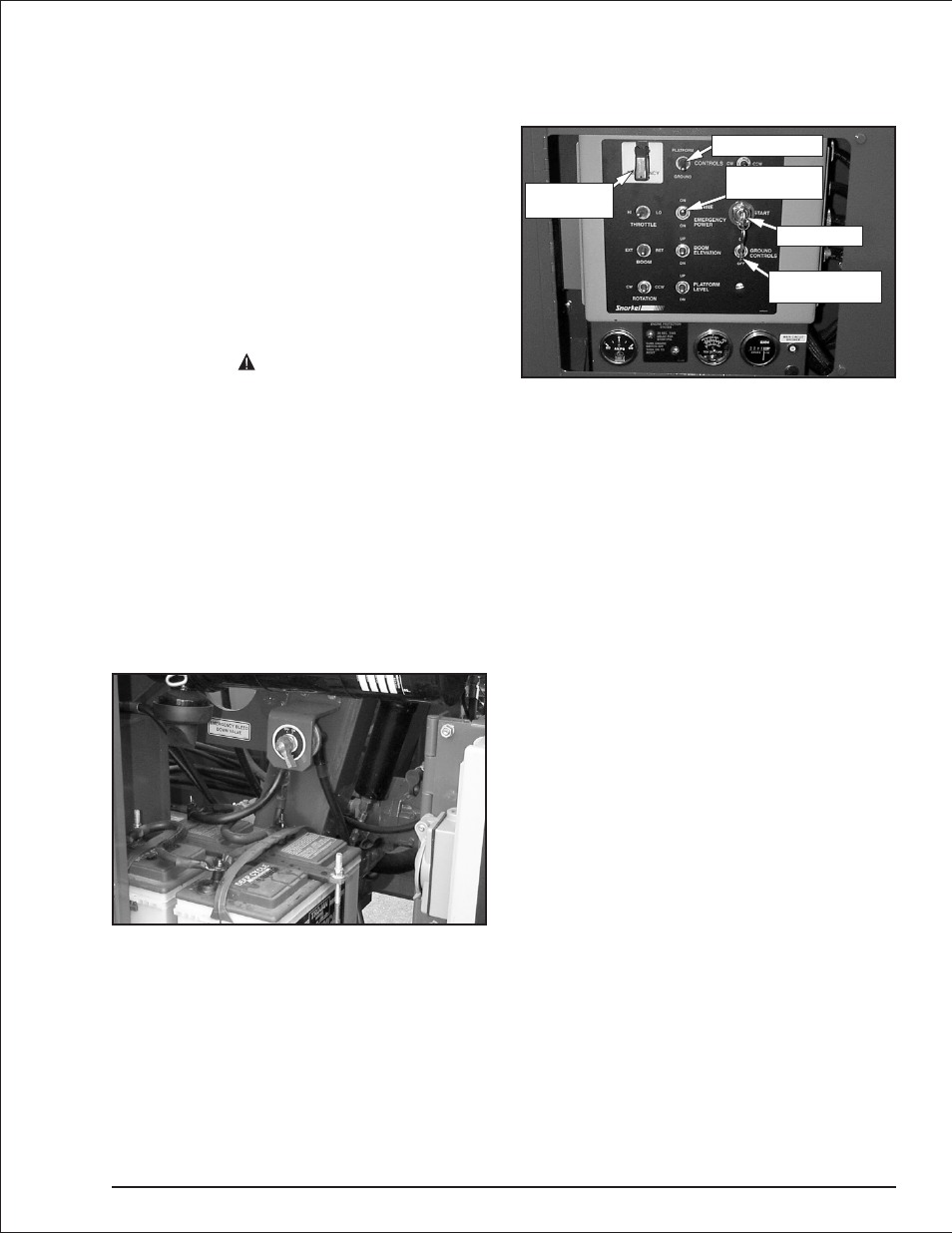 Chapter 10. emergency operation, Emergency power system 10-1, Lower controls 10-1 | Upper controls 10-1, Emergency operation, 10-1, Emergency power system, 10-1, Hydraulic system failure, 10-1, Emergency power, 10-1, Emergency power system -1, Lower controls -1 upper controls -1 | Snorkel TB37 2001 User Manual | Page 47 / 58