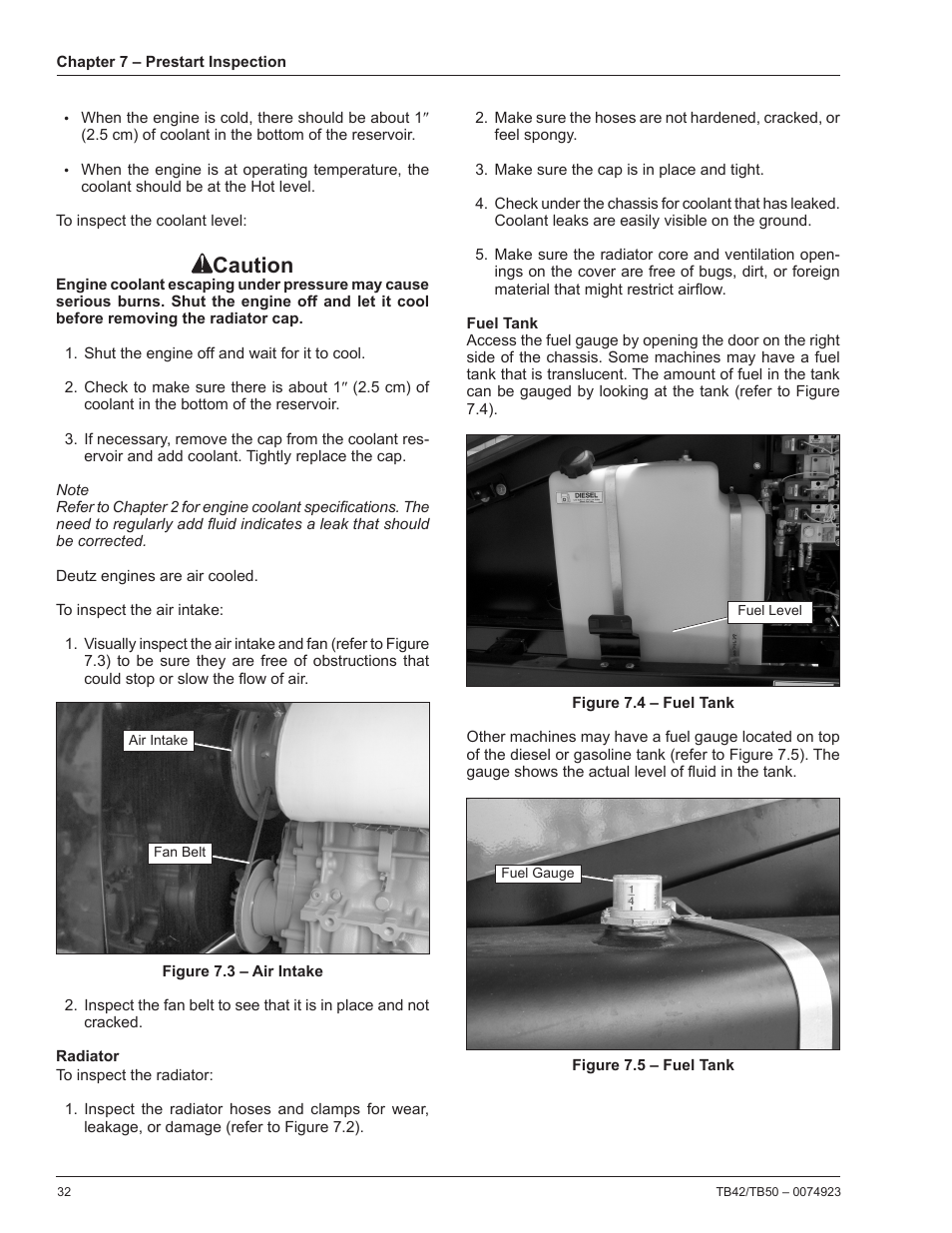 Radiator, Fuel tank, Caution | Snorkel TB50 User Manual | Page 36 / 86