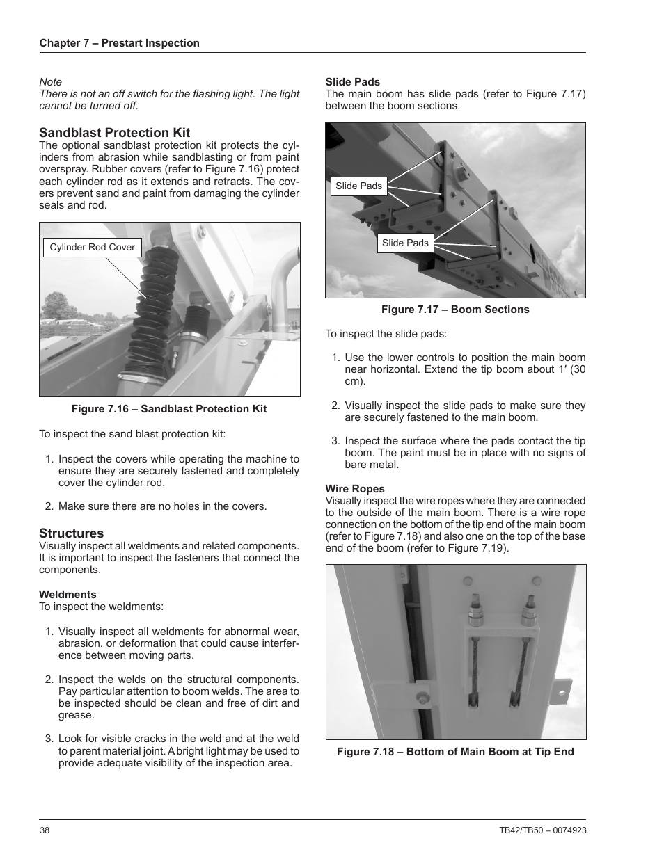 Sandblast protection kit, Structures, Weldments | Slide pads, Wire ropes | Snorkel TB50 User Manual | Page 42 / 86