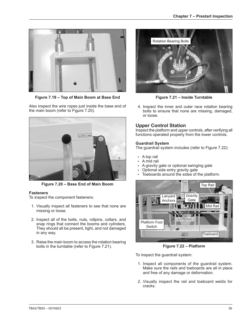 Fasteners, Upper control station, Guardrail system | Snorkel TB50 User Manual | Page 43 / 86