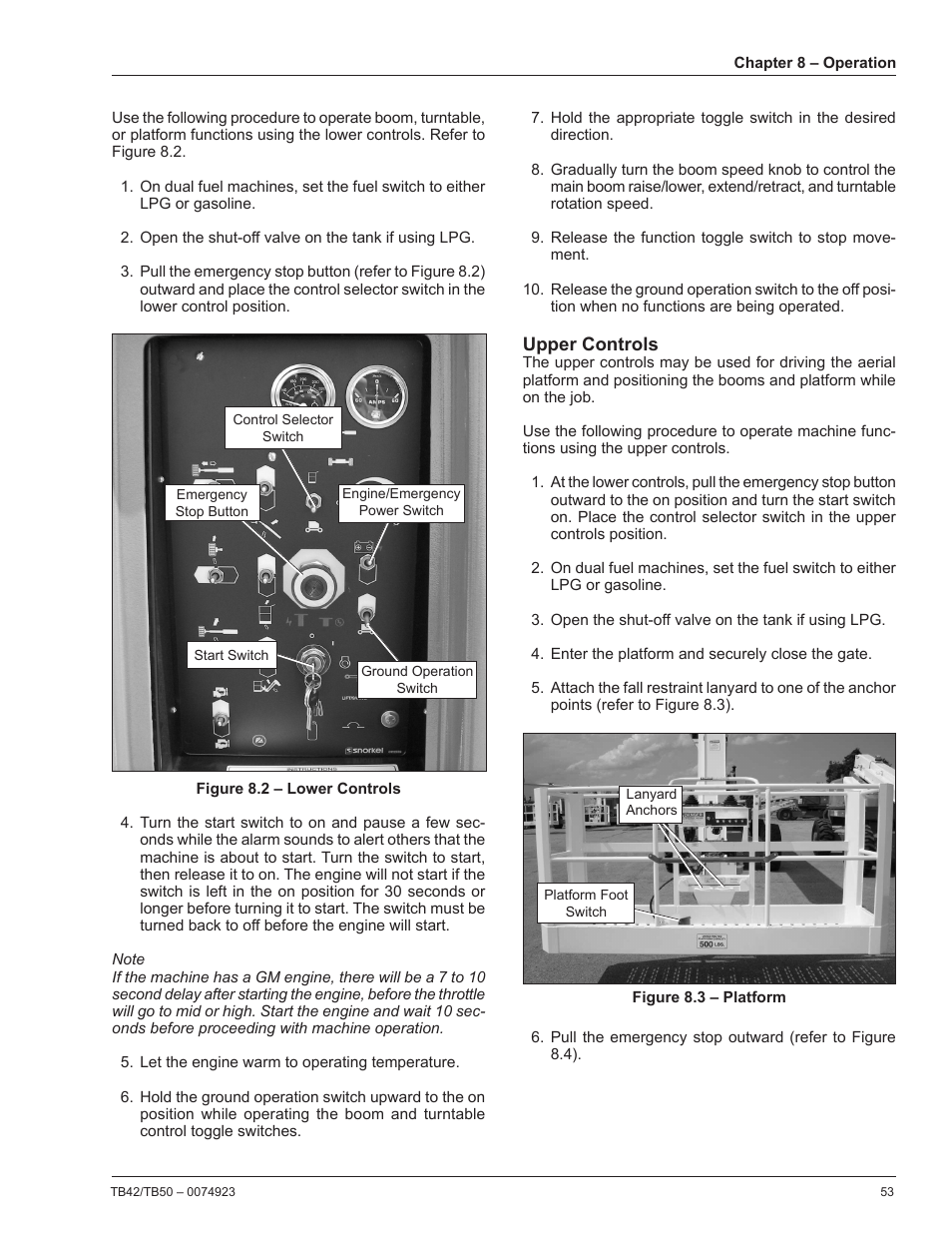 Upper controls | Snorkel TB50 User Manual | Page 57 / 86