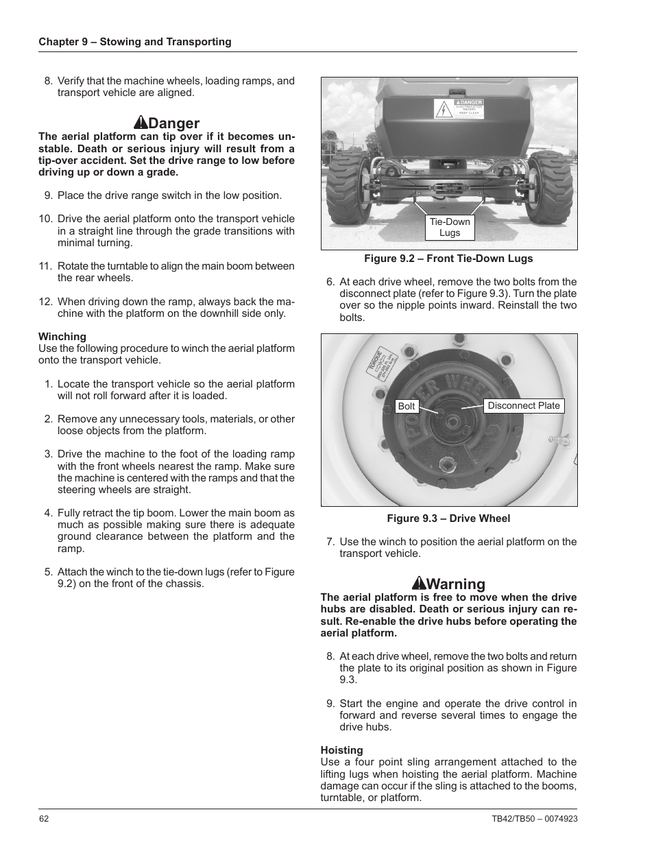 Winching, Hoisting, Danger | Warning | Snorkel TB50 User Manual | Page 66 / 86