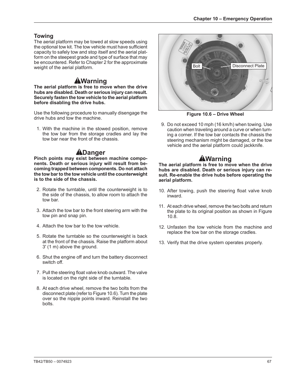 Towing, Warning, Danger | Snorkel TB50 User Manual | Page 71 / 86