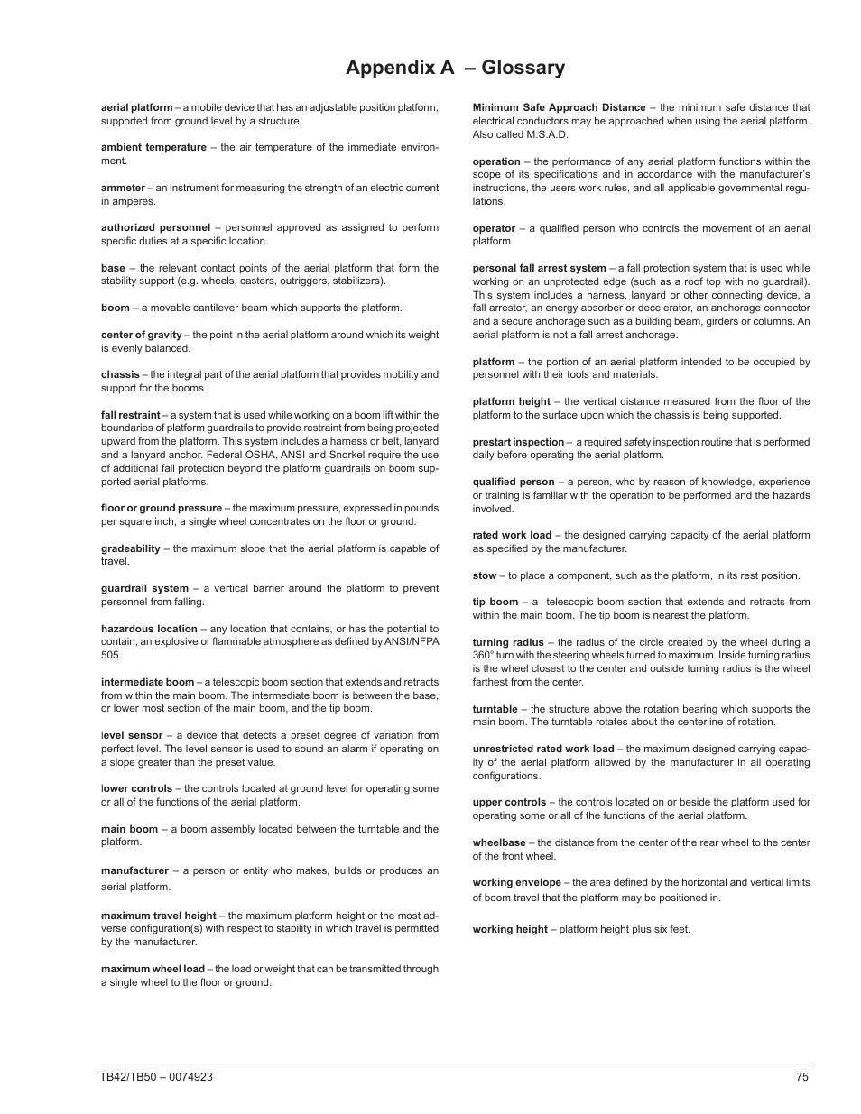 Appendix a – glossary | Snorkel TB50 User Manual | Page 79 / 86