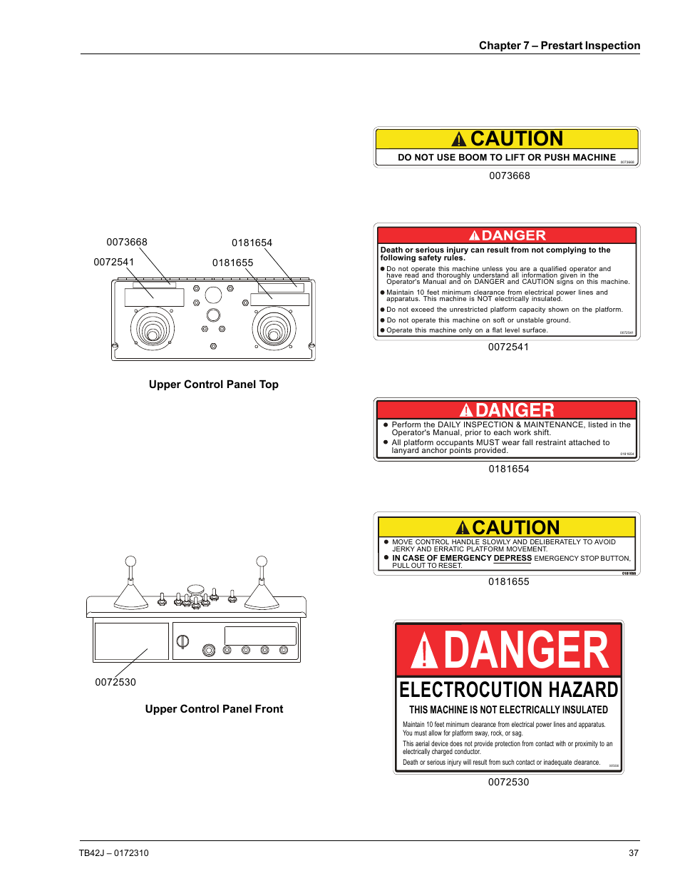 Danger, Electrocution hazard, Caution | Snorkel TB42J User Manual | Page 41 / 68