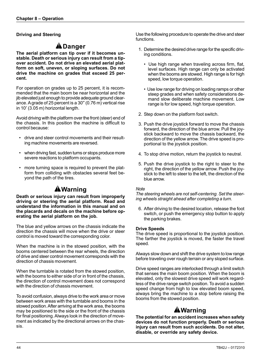 Danger, Warning | Snorkel TB42J User Manual | Page 48 / 68