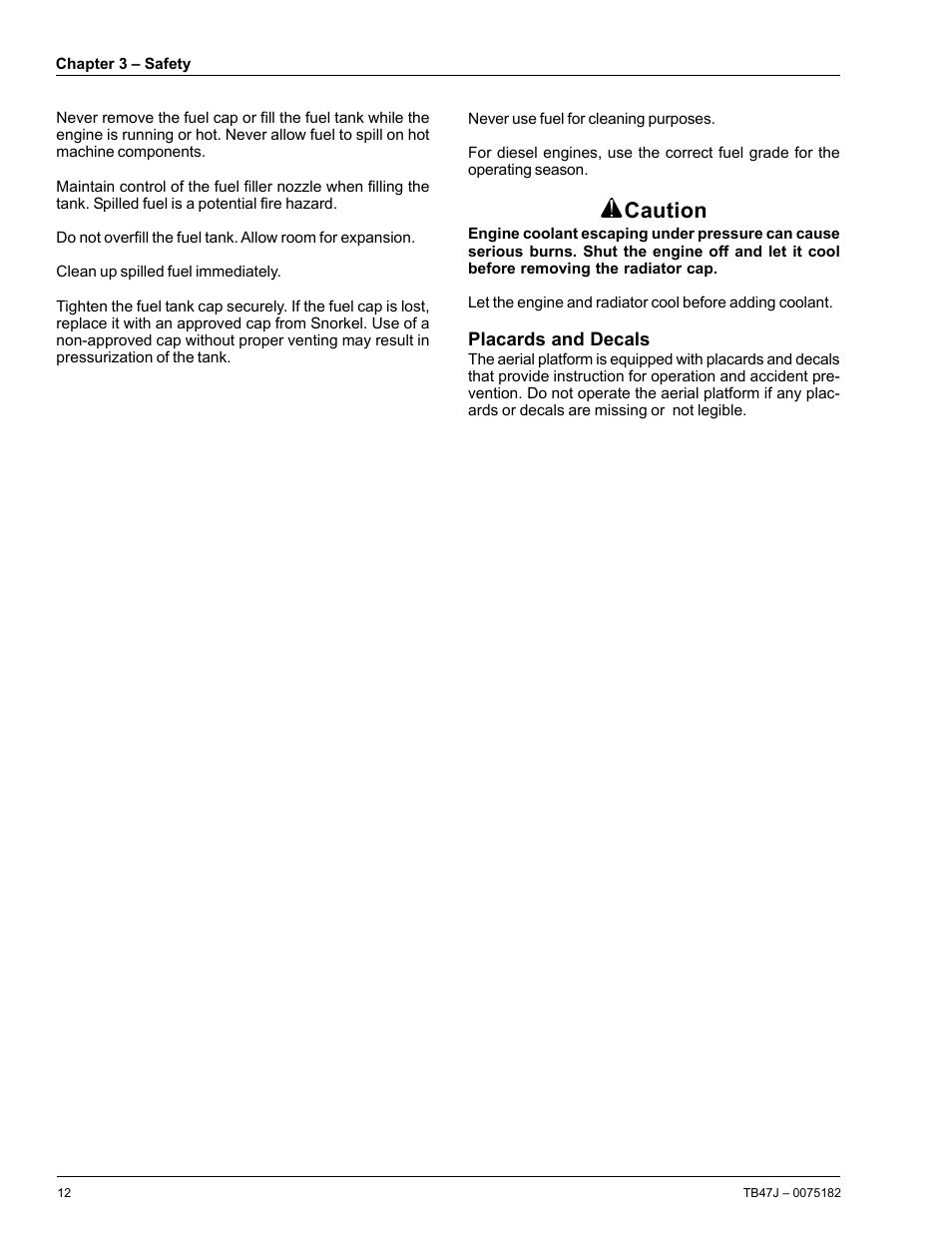 Caution | Snorkel TB47J User Manual | Page 16 / 72