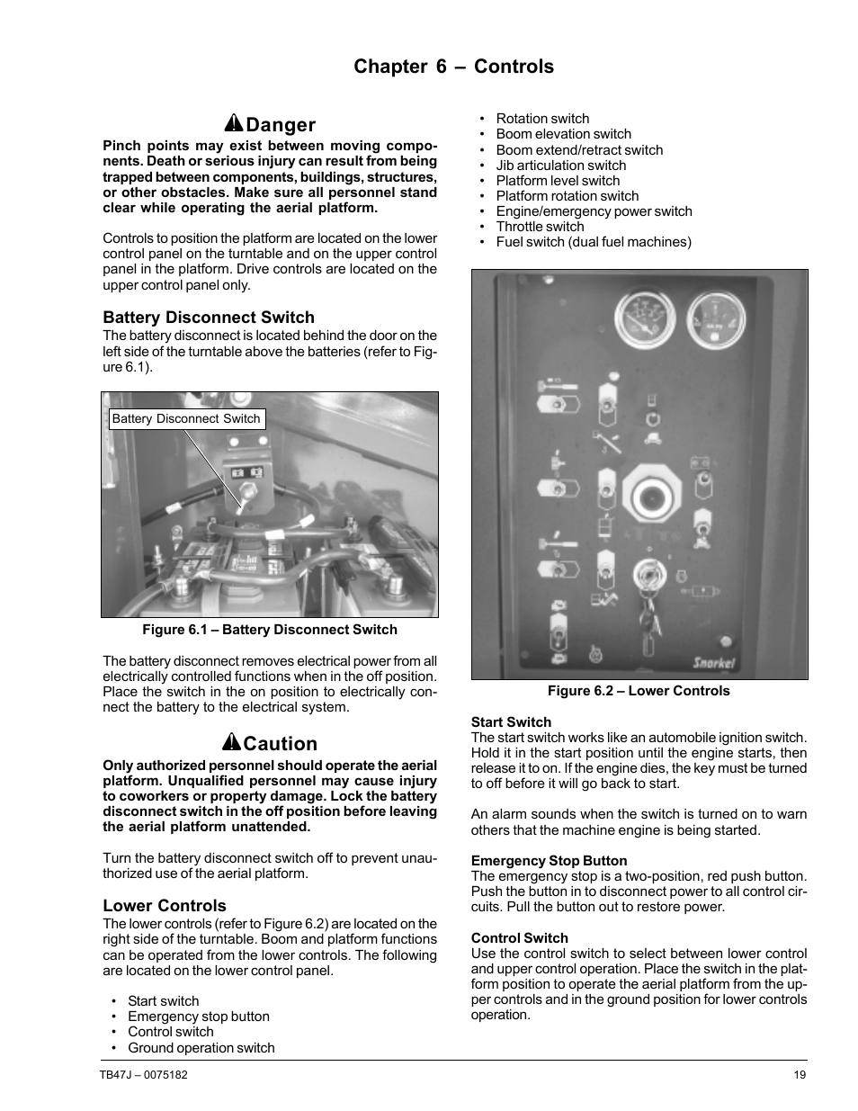 Chapter 6 – controls, Danger, Caution | Snorkel TB47J User Manual | Page 23 / 72