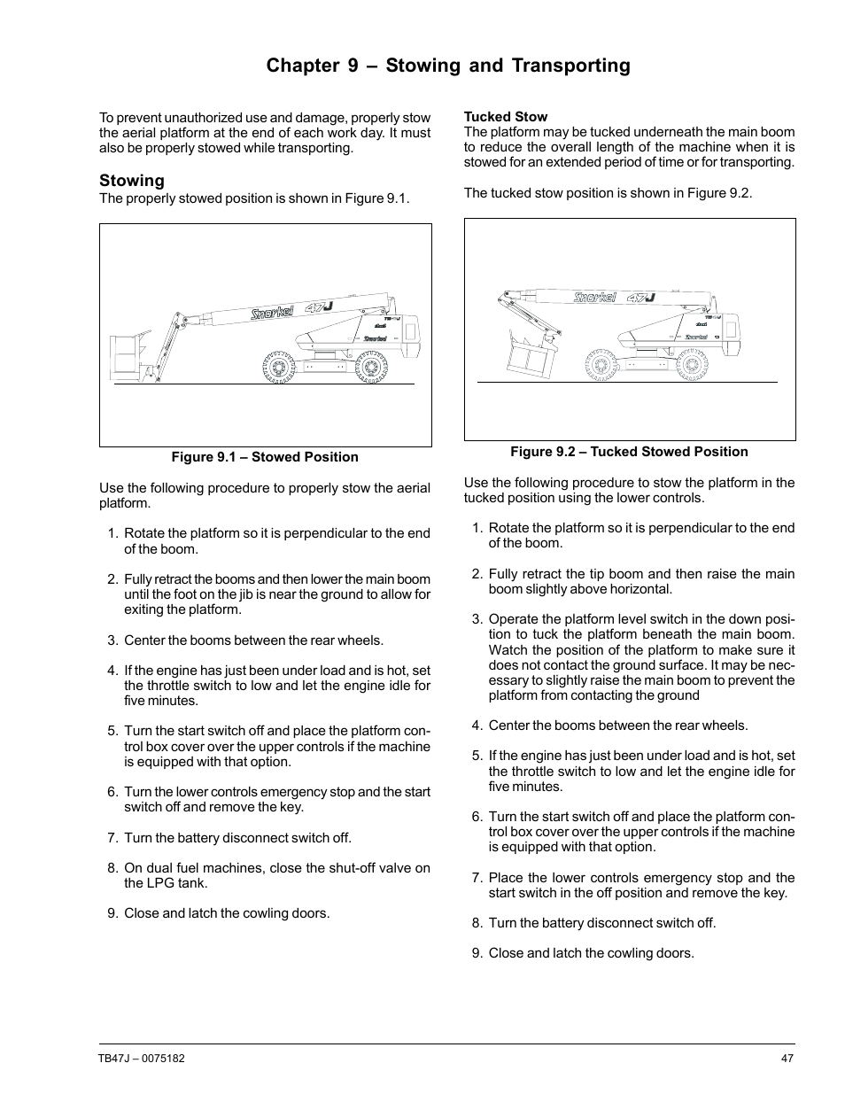 Chapter 9 – stowing and transporting | Snorkel TB47J User Manual | Page 51 / 72