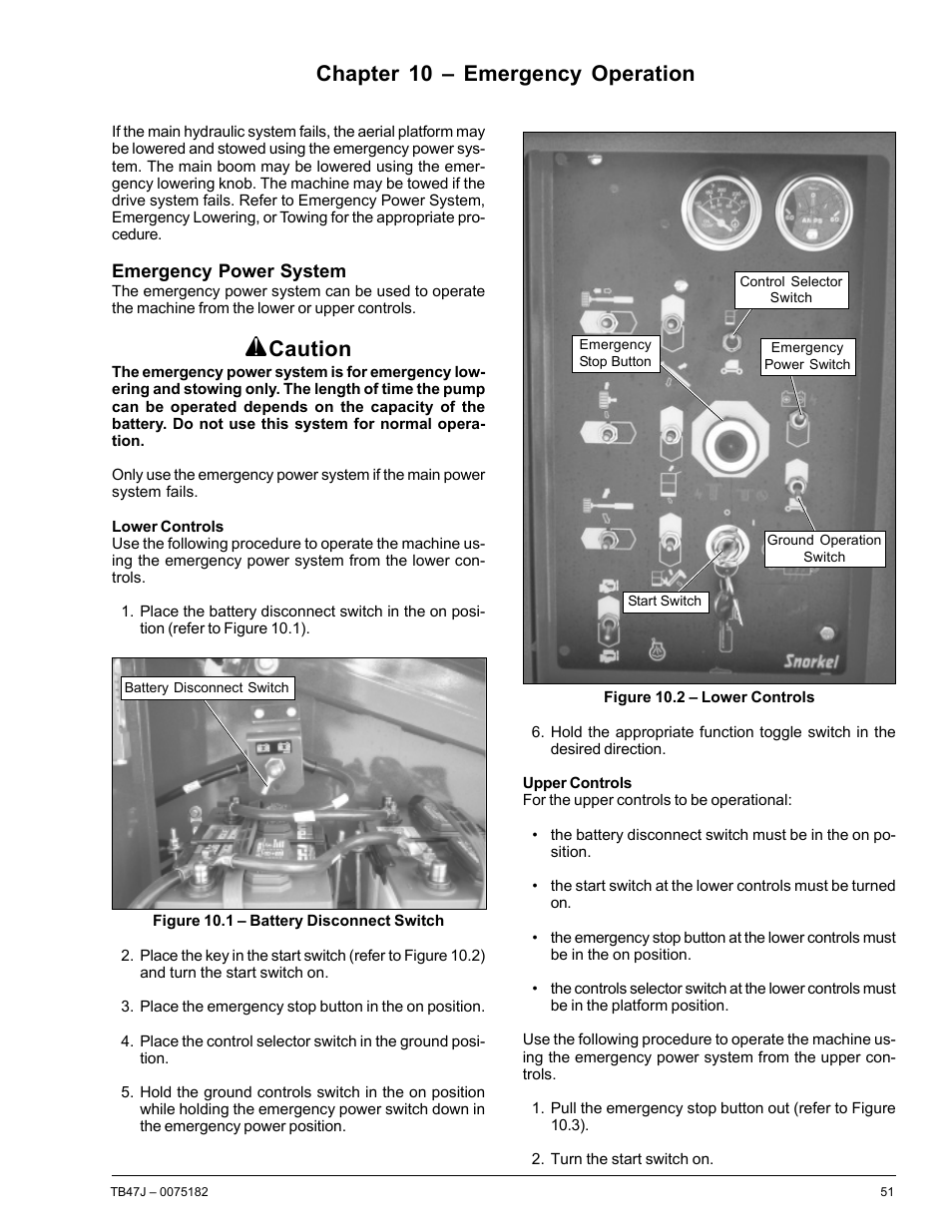 Chapter 10 – emergency operation, Caution | Snorkel TB47J User Manual | Page 55 / 72