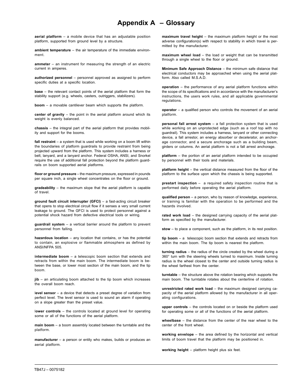 Appendix a – glossary | Snorkel TB47J User Manual | Page 65 / 72