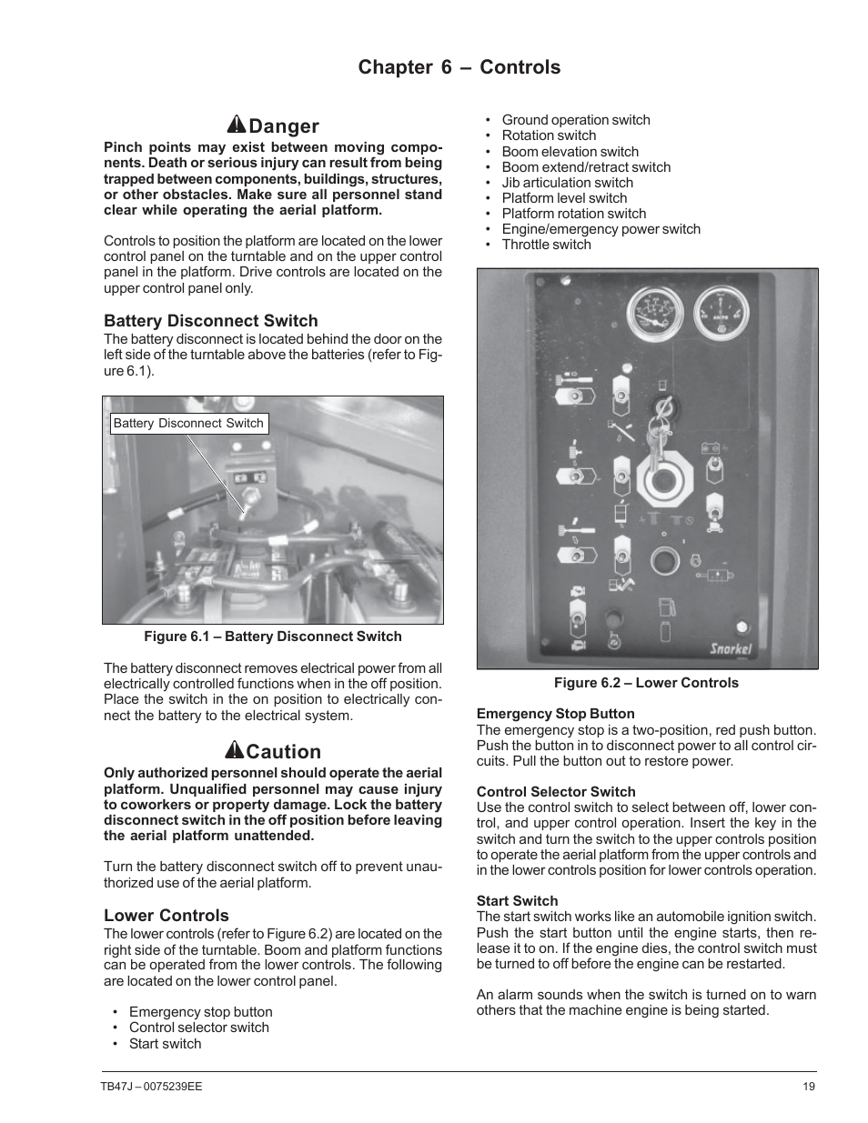 Chapter 6 – controls, Danger, Caution | Snorkel TB47J CE User Manual | Page 23 / 66