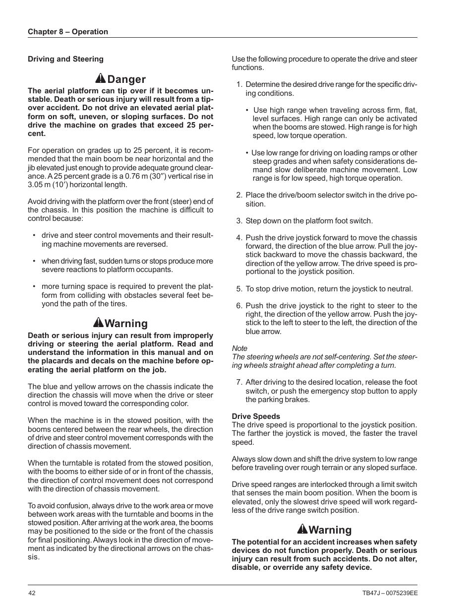 Danger, Warning | Snorkel TB47J CE User Manual | Page 46 / 66